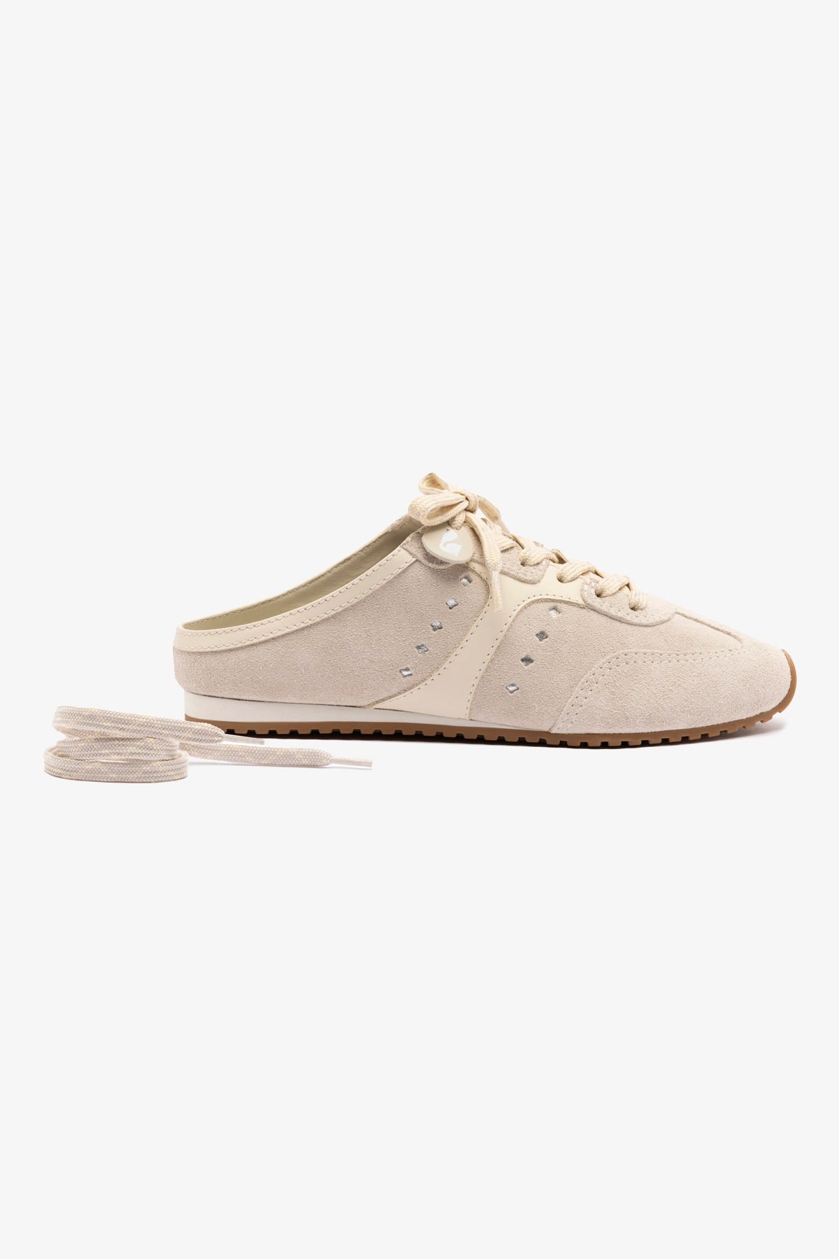 Stella Women's Sneaker Mules - Soft Suede & Leather Slip-On Shoes in Mushroom Grey & Ivory | Comfortable Casual Loafers for Walking, Work & Everyday Wear