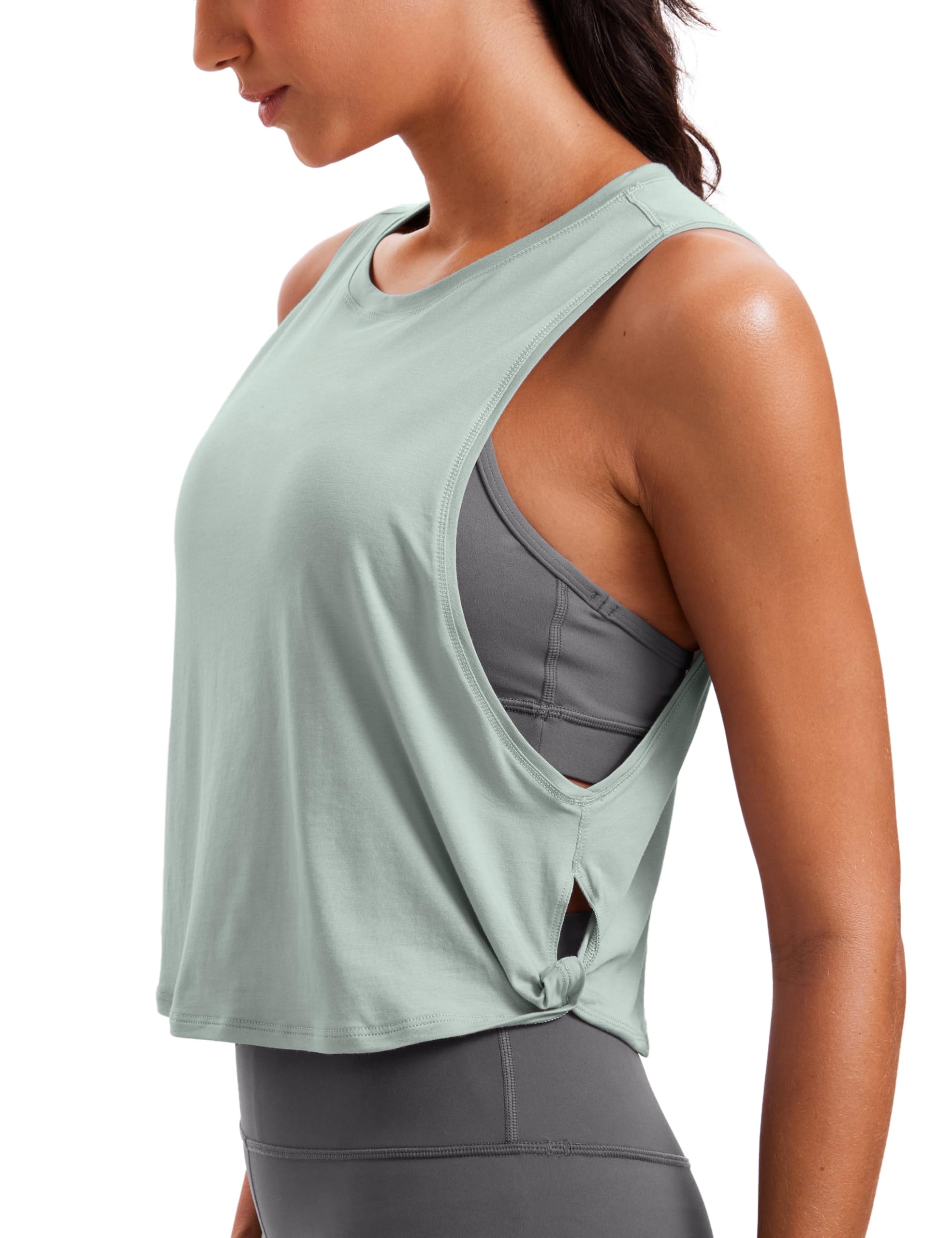 CRZ YOGA Women's Pima Cotton Cropped Workout Tank Top - Sleeveless Athletic Yoga Running Gym Shirt for Women | Perfect for Yoga, Pilates, Running & Gym Workouts