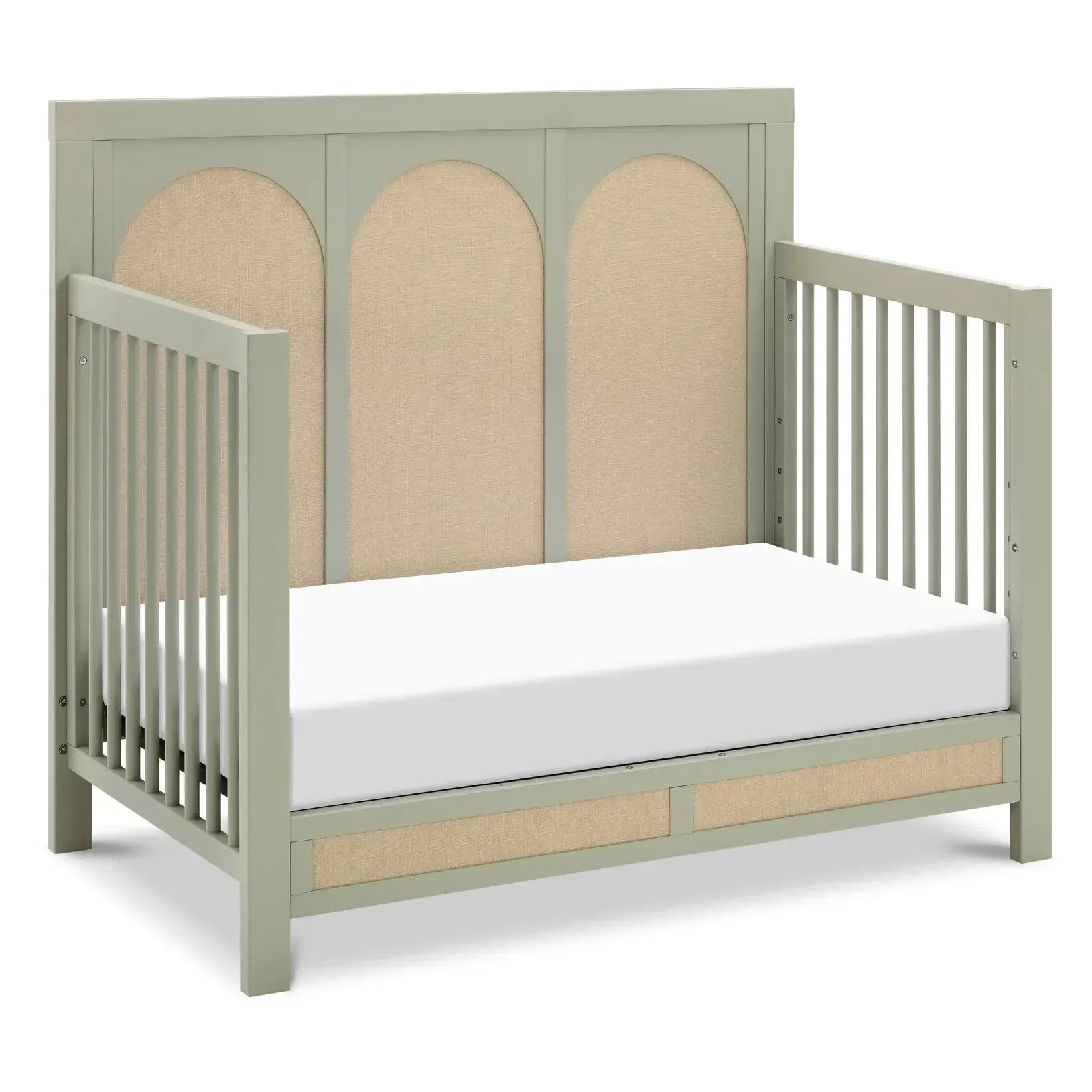 Namesake Eloise 4-in-1 Convertible Baby Crib - French Sage & Performance Sand Eco Weave | Nursery Furniture for Newborns to Toddlers | Safe & Stylish Modern Nursery Decor