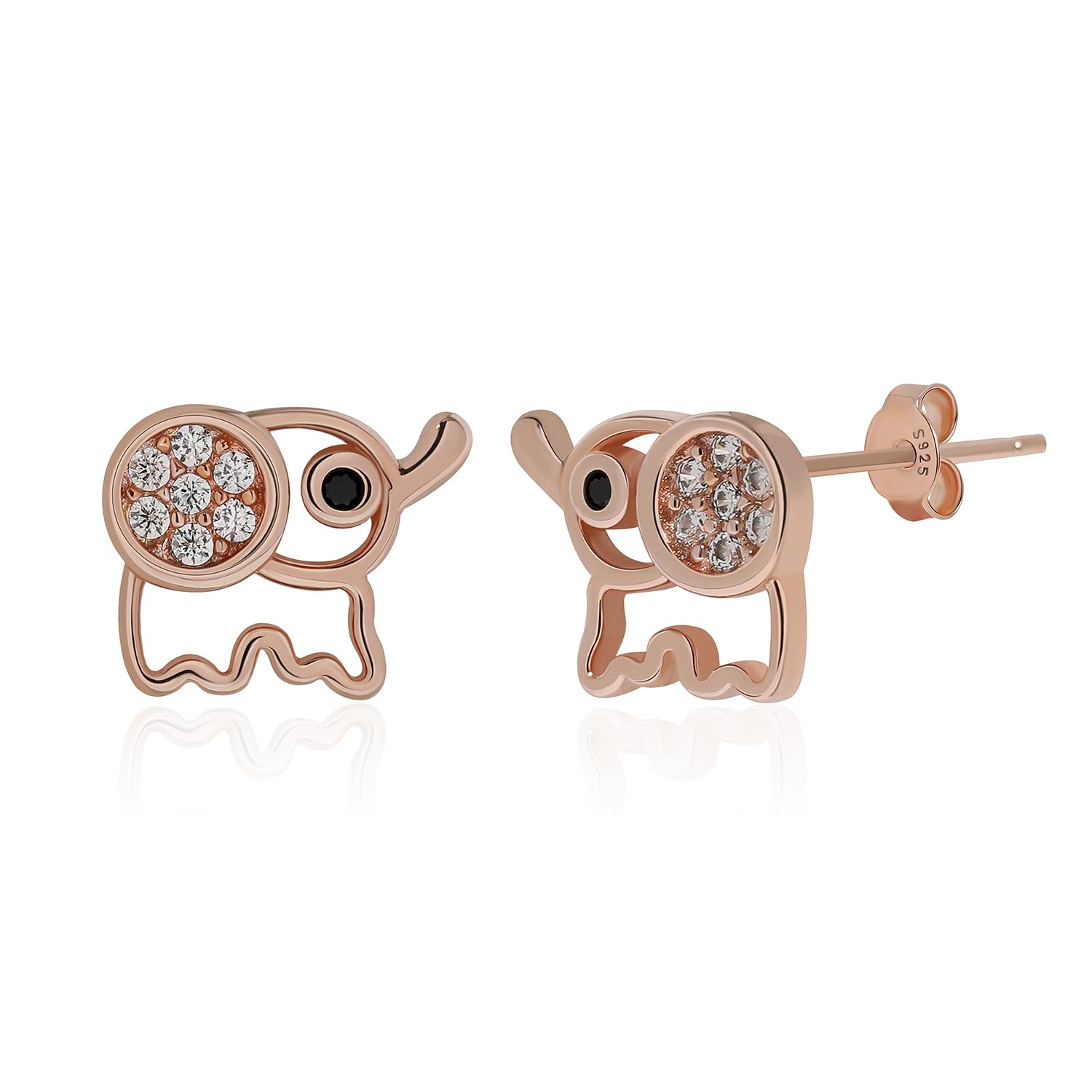 Meissa Sterling Silver Elephant Stud Earrings for Girls - Cute Animal Jewelry, Rose Gold Plated Studs, Novelty Earrings Gift for Kids, Women | Perfect for Birthdays, Parties & Everyday Wear