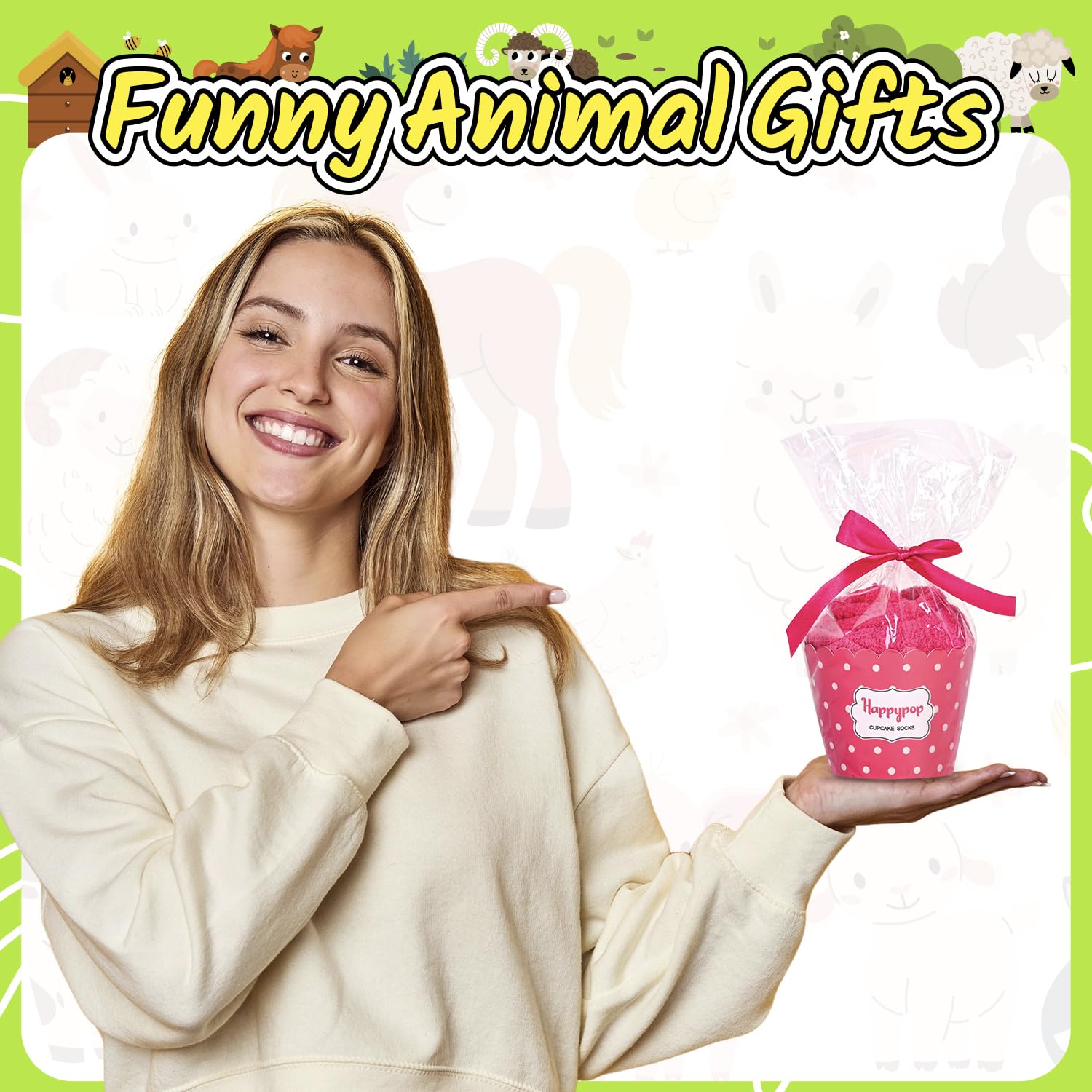 HappyPop Women's Fuzzy Pink Goat Socks - Cozy Winter Warm Socks for Goat Lovers - Perfect Gift for Christmas, Birthday & Animal Lovers - Ideal for Home, Office & Outdoor Activities