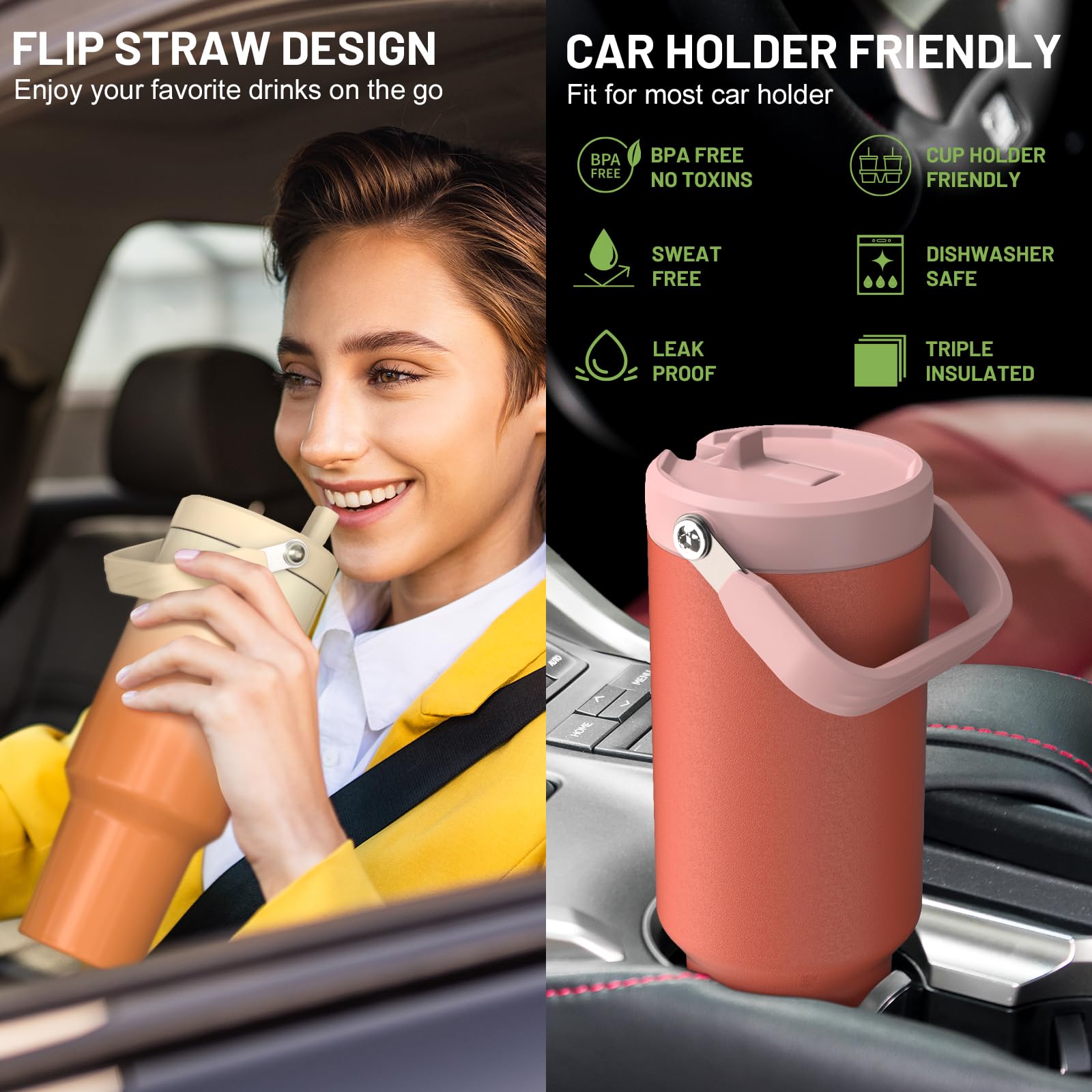 50oz Stainless Steel Tumbler with Lid & Straw - Vacuum Insulated, Leak Proof, Fits in Cup Holder - Perfect for Home, Office, Travel, Gym & Outdoor Activities