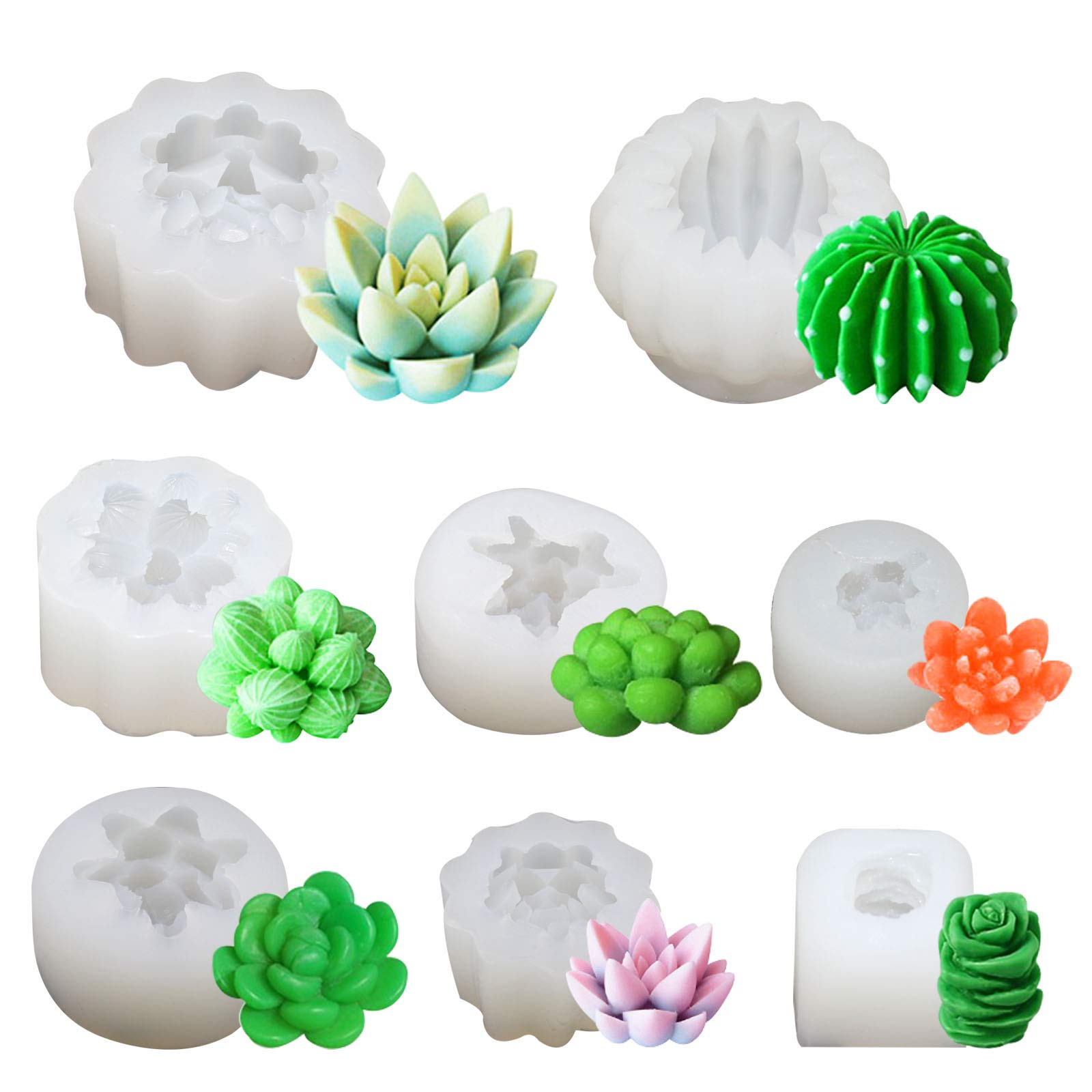 8-Piece Succulent Silicone Mold Set - Cactus Flower Resin Epoxy Casting Molds for DIY Cake Decorating, Candle Making & Polymer Clay - Perfect for Home Decor, Wedding Favors & Craft Projects