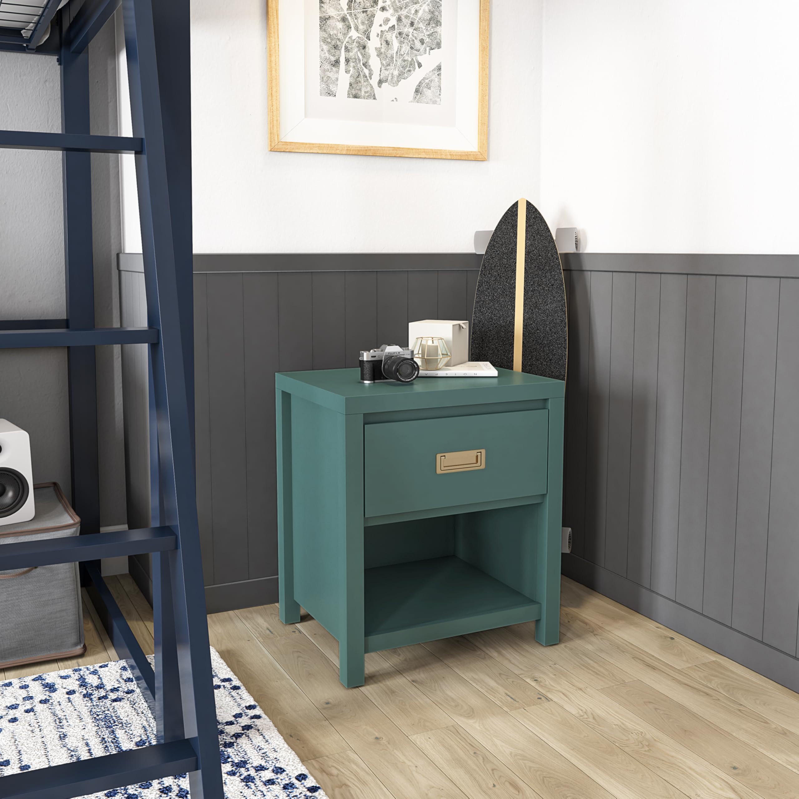 Little Seeds Monarch Hill Haven Kids' 1 Drawer Nightstand, Hunter Green - Perfect for Bedroom Storage & Organization, Nursery Furniture, Kids Room Decor