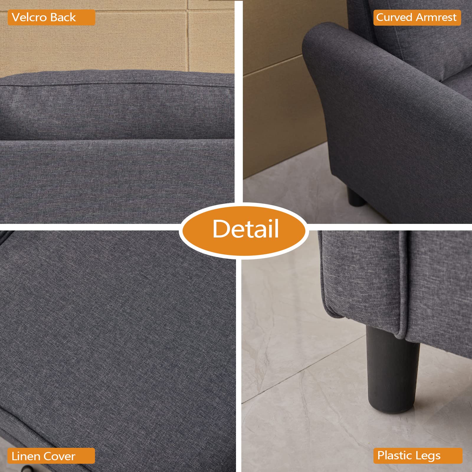 Modern Linen Loveseat Sofa - Comfortable Small Couch for Living Room, Office & Bedroom - Grey Fabric Upholstery | Perfect for Apartments, Reading Nooks & Cozy Spaces
