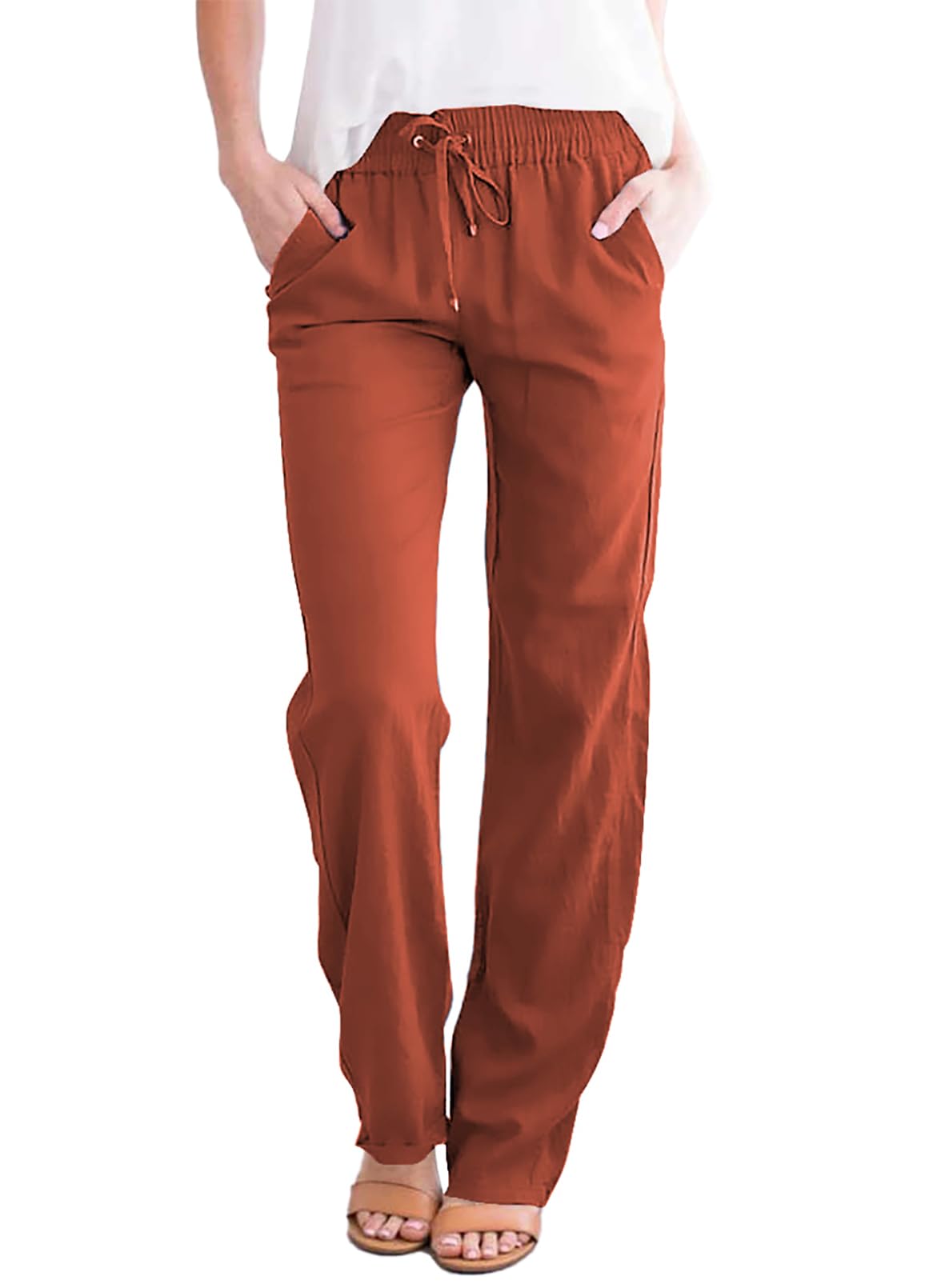 Acelitt Women's Casual Linen Pants - Lightweight Elastic Waist Drawstring Pants for Spring Summer | Comfortable Beach Slacks & Lounge Trousers for Travel, Yoga, and Relaxation