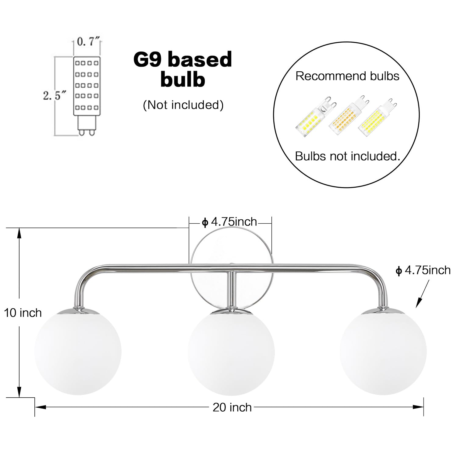 Mid-Century Modern Chrome Bathroom Vanity Lights - 3-Light Mirror Lighting for Elegant Bathrooms