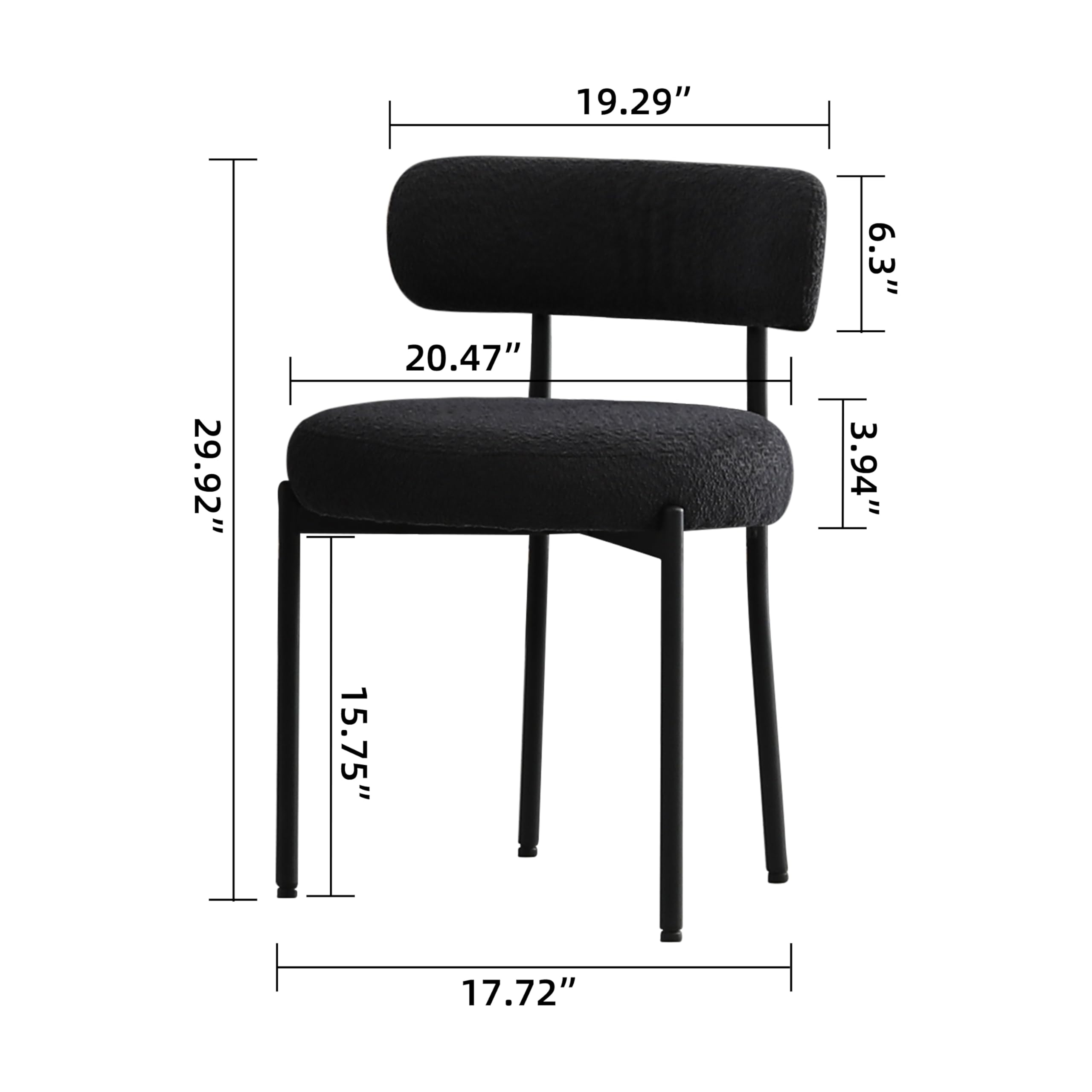 Black Boucle Dining Chairs Set of 4 - Round Upholstered Mid-Century Modern Kitchen Chairs with Curved Backrest & Metal Legs - Perfect for Dining Room, Kitchen Island, Breakfast Nook & Small Space Decor