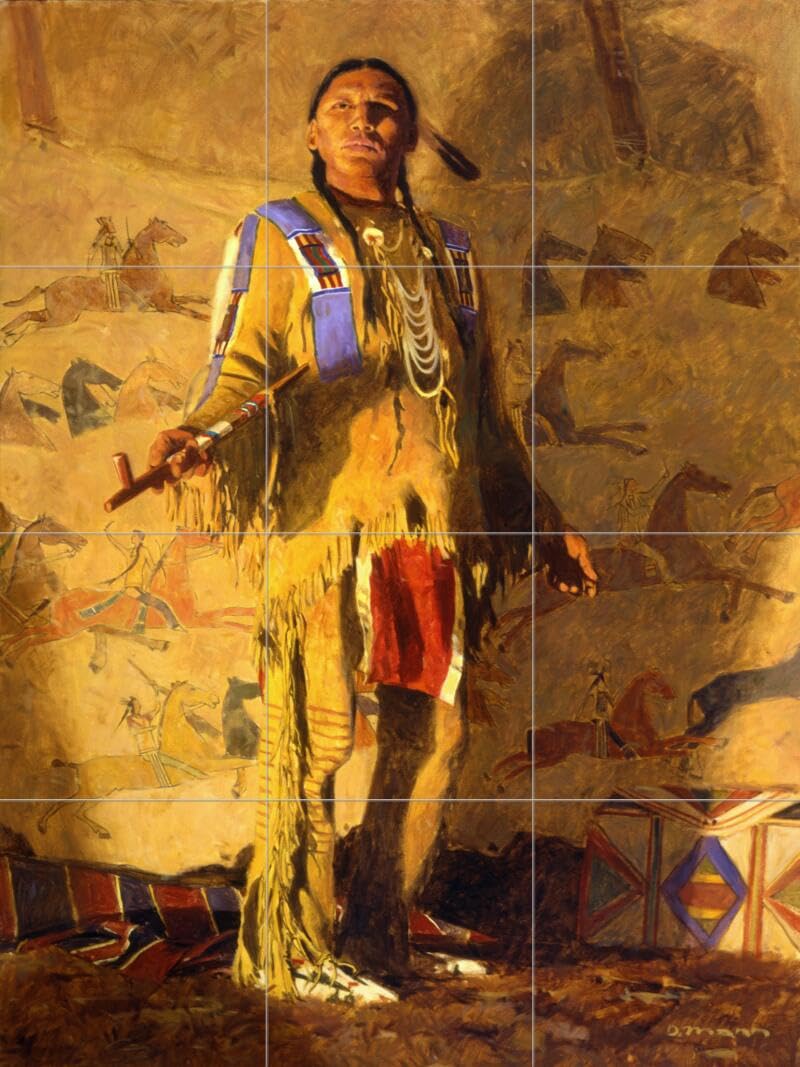 Hand-Painted Ceramic Backsplash Tile Mural - Native American Indian Artwork 'Peace Among The Crow' by David Mann for Kitchen & Bathroom Decor | Perfect for Southwestern, Rustic, or Bohemian Style Homes