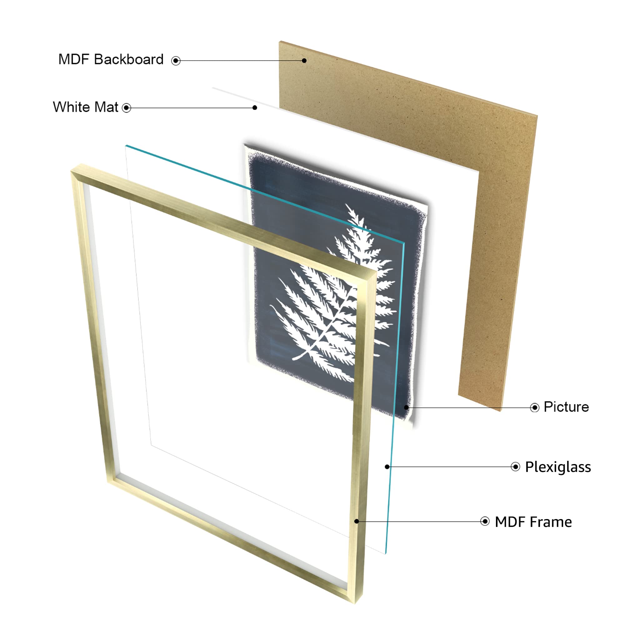 ArtbyHannah 4-Piece Framed Bathroom Wall Art Set & 2-Pack 12x16 Gold Frame Botanical Prints - Perfect for Bathroom Decor, Living Room Wall Art & Housewarming Gifts