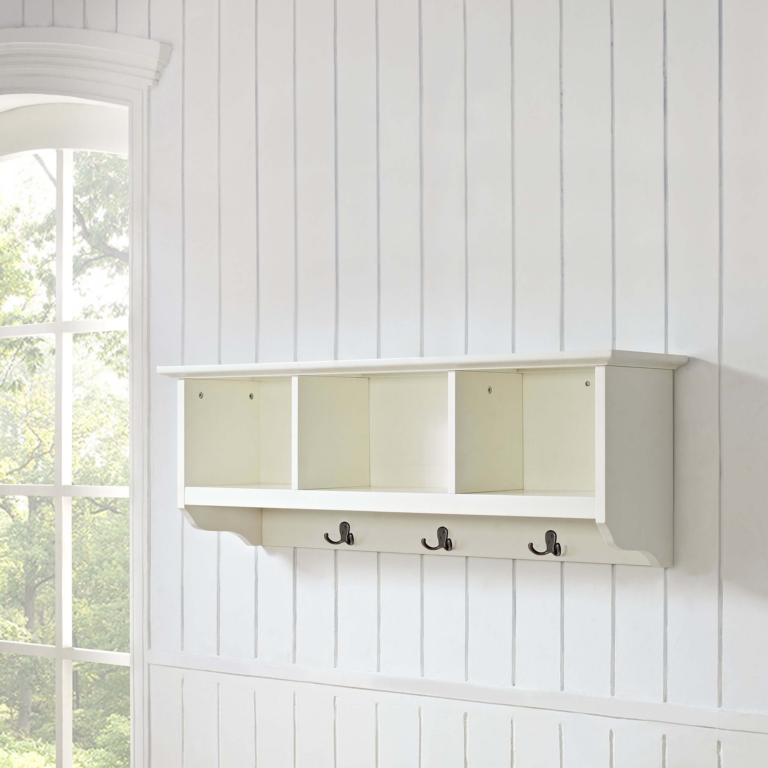 Crosley Furniture Brennan Entryway Storage Wall Shelf with Coat Rack Hooks - White | Hallway Organizer for Jackets, Hats & Bags | Perfect for Small Spaces & Apartment Entryways