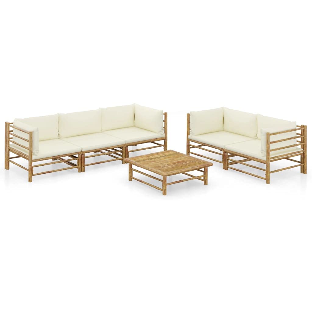 6-Piece All-Weather Outdoor Patio Furniture Set with Cushions & Coffee Table - Waterproof Bamboo Sectional Sofa for Backyard, Garden, Poolside, Balcony - Perfect for Relaxing, Entertaining & Outdoor Gatherings