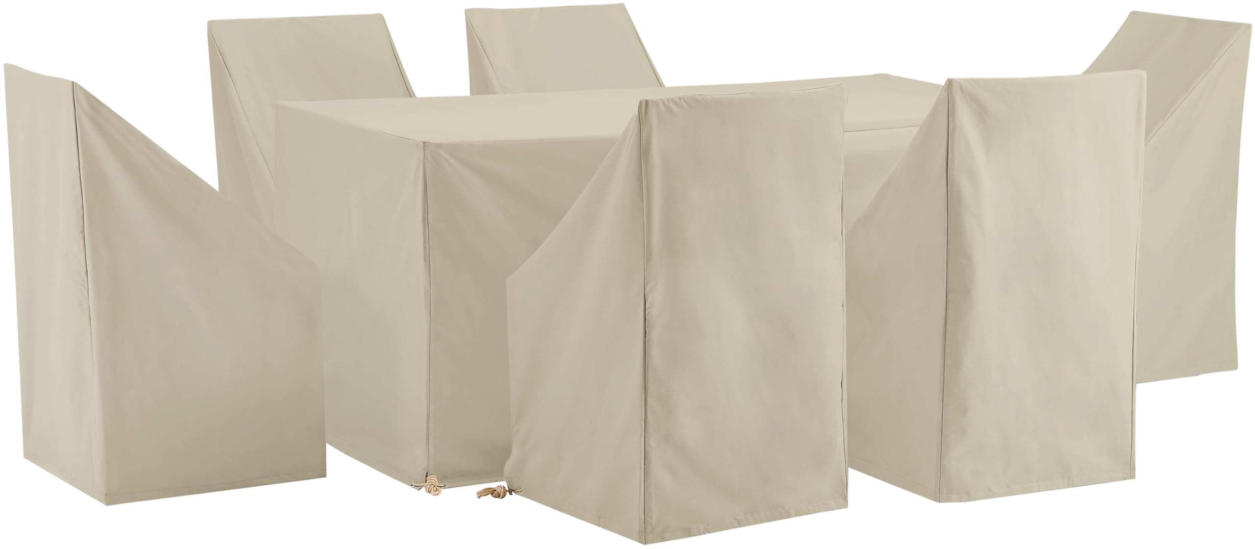 Waterproof 7-Piece Outdoor Patio Furniture Cover Set for Dining Table and Chairs - Tan | All-Weather Protection for Garden, Deck, Backyard, and Poolside Use