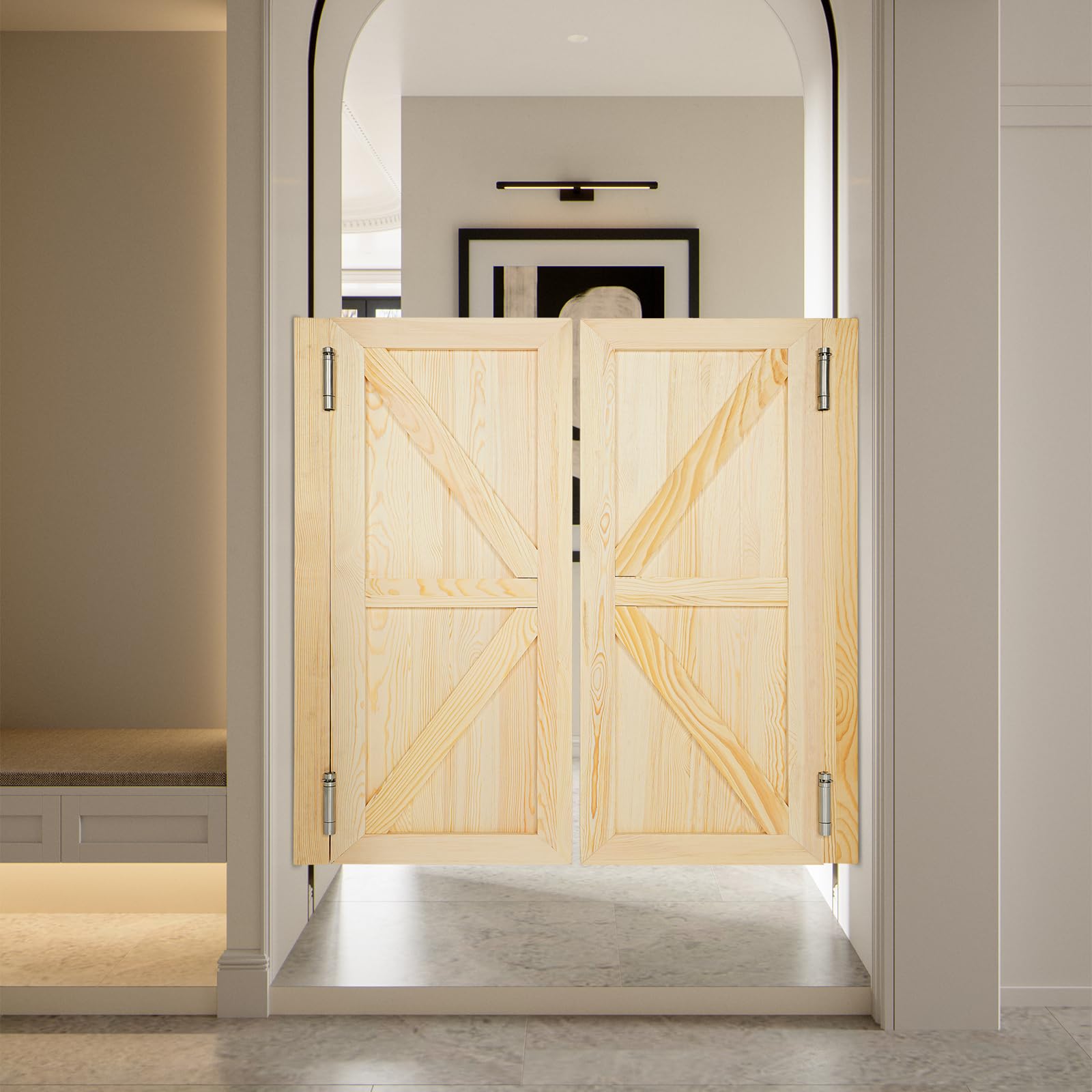 Solid Wood Cafe Swinging Saloon Door with Hinges - 35.4x23.6in/35.4x35.4in White Painted Finish - Perfect for Kitchen, Shop Entrance, Pub Partition & Western Style Decor