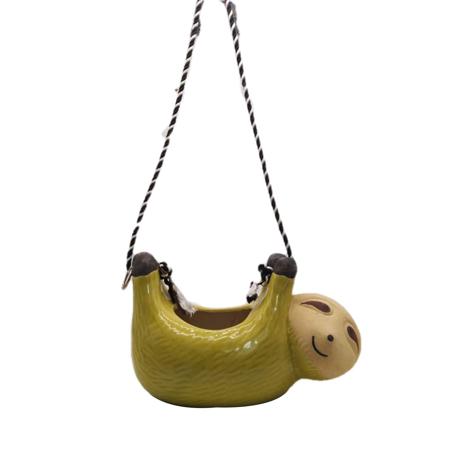 Handmade Ceramic Hanging Planter - Award-Winning Indian Artisan Crafted Flower Pot for Indoor Plants (Sloth Design, Sea Green) | Perfect for Home Decor, Balcony Gardens & Boho Style Interiors