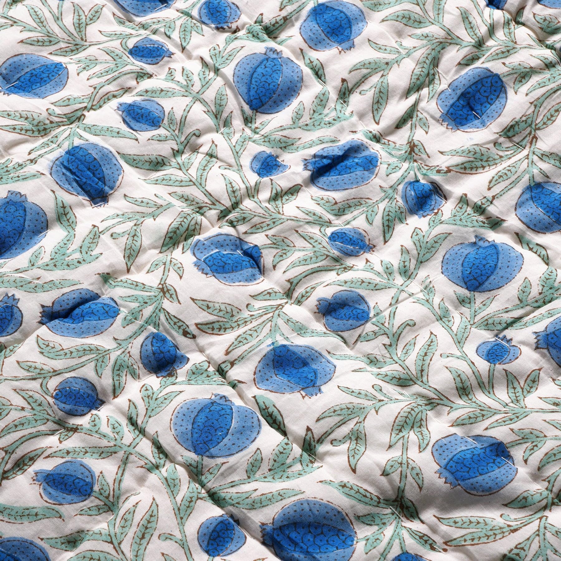 Ridhi Block Print Reversible Queen Size Throw Blanket - 100% Cotton Blue & Sage Quilted Cover for Bed & Couch - Luxury Oversized 90