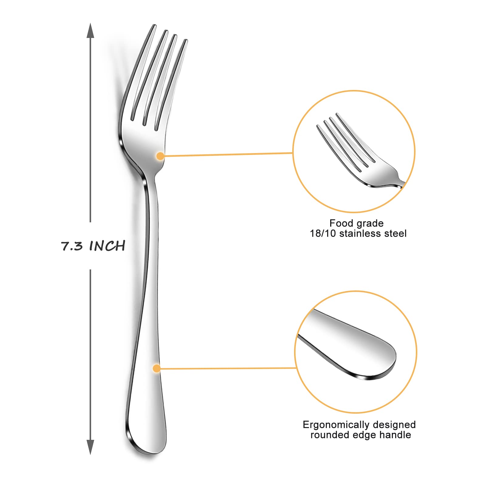 SANTUO 8-Piece Stainless Steel Salad Forks Set - Mirror Polished Long Handle Dinner Flatware for Home, Restaurant & Camping | Dishwasher Safe Silver Cutlery (7.3 Inch) - Perfect for Dinner Parties, Picnics & Outdoor Dining