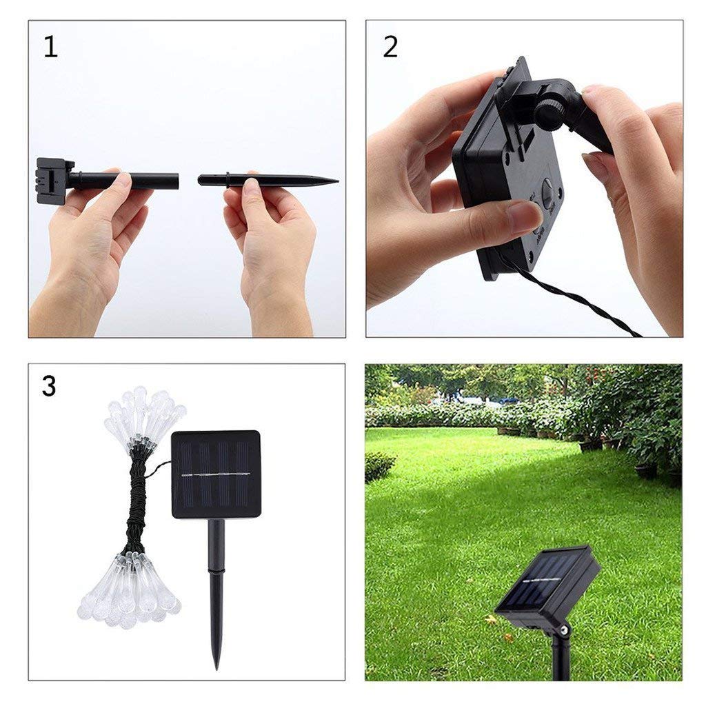 WONFAST 20ft 30 LED Solar Outdoor String Lights - Waterproof Crystal Water Drop Fairy Lights for Garden, Patio, Wedding & Christmas Decor (Warm White) | Perfect for Backyard, Party, Holiday & Outdoor Lighting