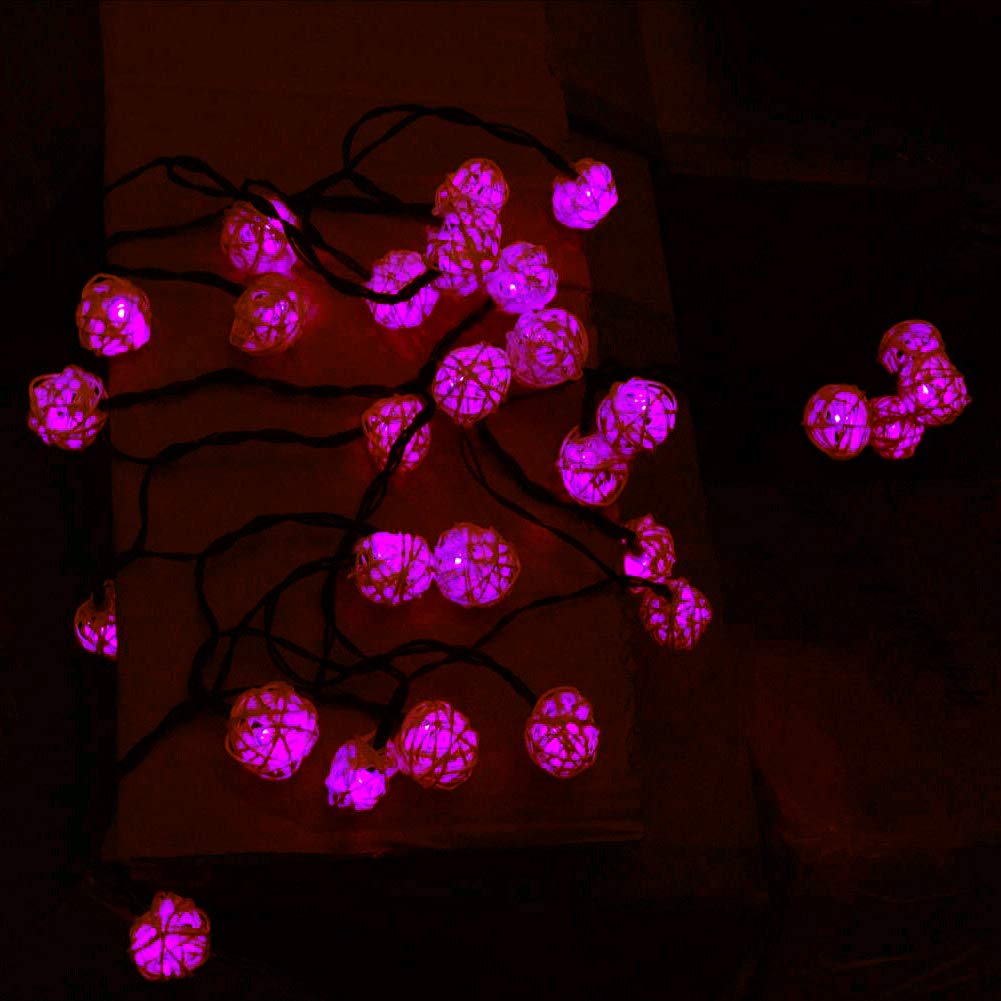 Solar Powered Fairy String Lights - 20FT 30LED Waterproof Rattan Ball Lights for Outdoor Garden, Indoor Christmas Party Decorations | Perfect for Patio, Wedding, Backyard, Holiday & Home Decor (Pink)