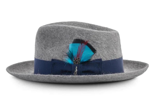Bellissimo Fox Long Hair Fur Felt Fedora Hat in Gray - Stylish Winter Fashion Accessory for Women & Men