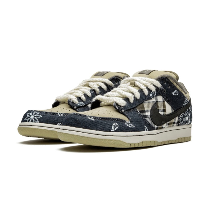 Nike SB Dunk Low Travis Scott 'Paisley' Sneakers - Black/Beige Colorway | Men's Skateboarding Shoes for Streetwear & Casual Outfits