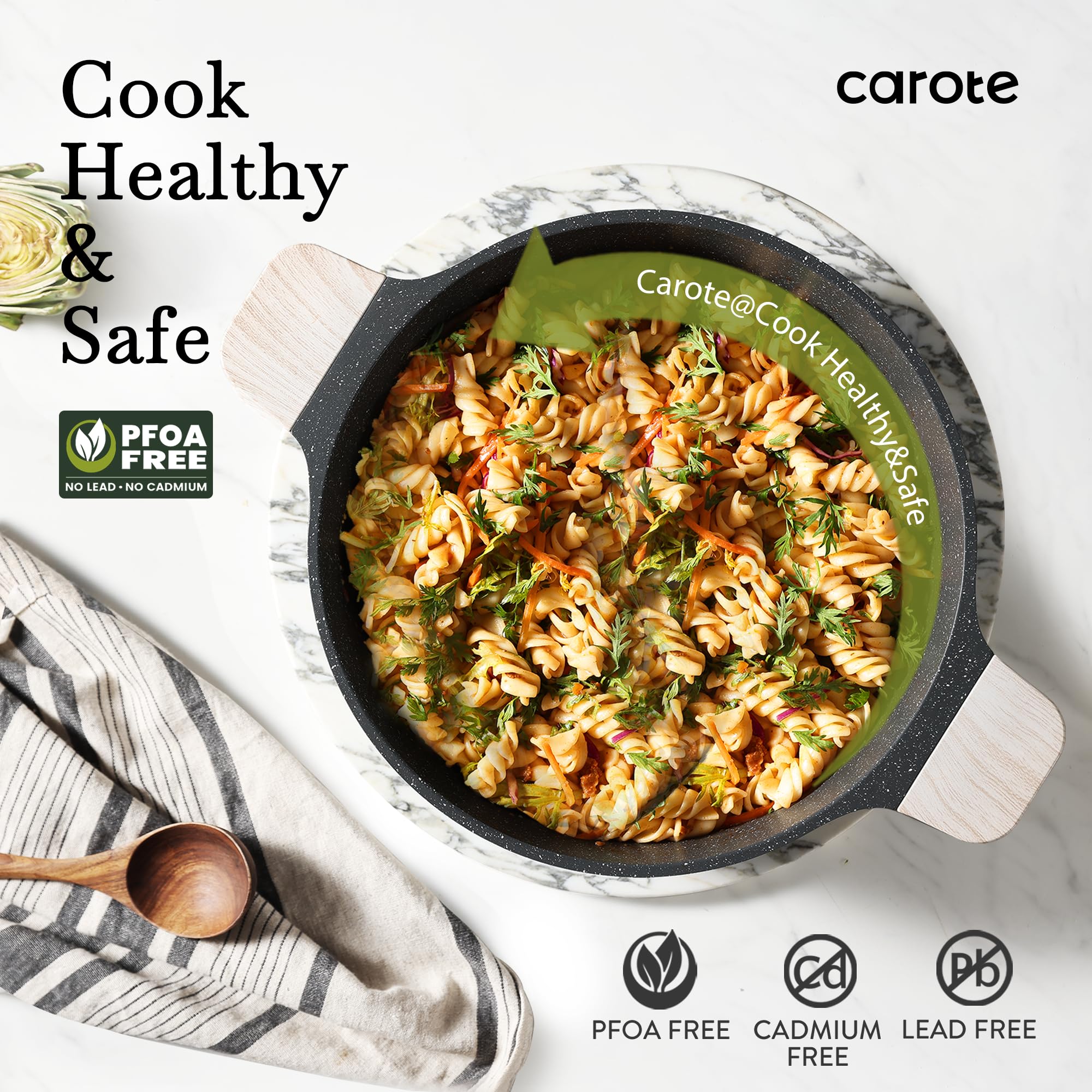 CAROTE Nonstick Cookware Set - 13-Piece Induction Kitchen Pots and Pans Set with Stock Pot & Saucepans, Classic Black | Perfect for Home Cooking, Professional Chefs & Everyday Meal Prep