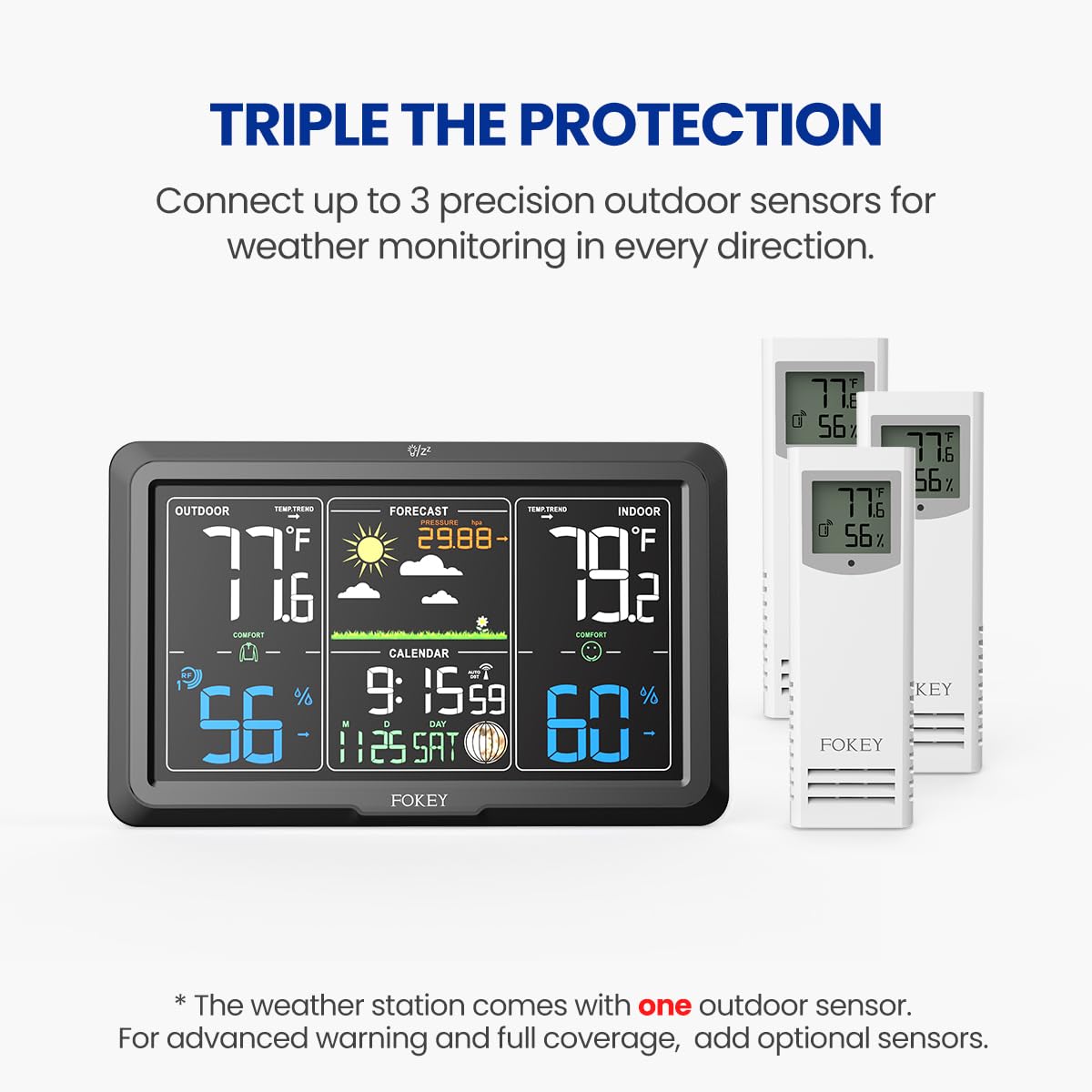 Wireless Indoor Outdoor Weather Station with Large 7.6