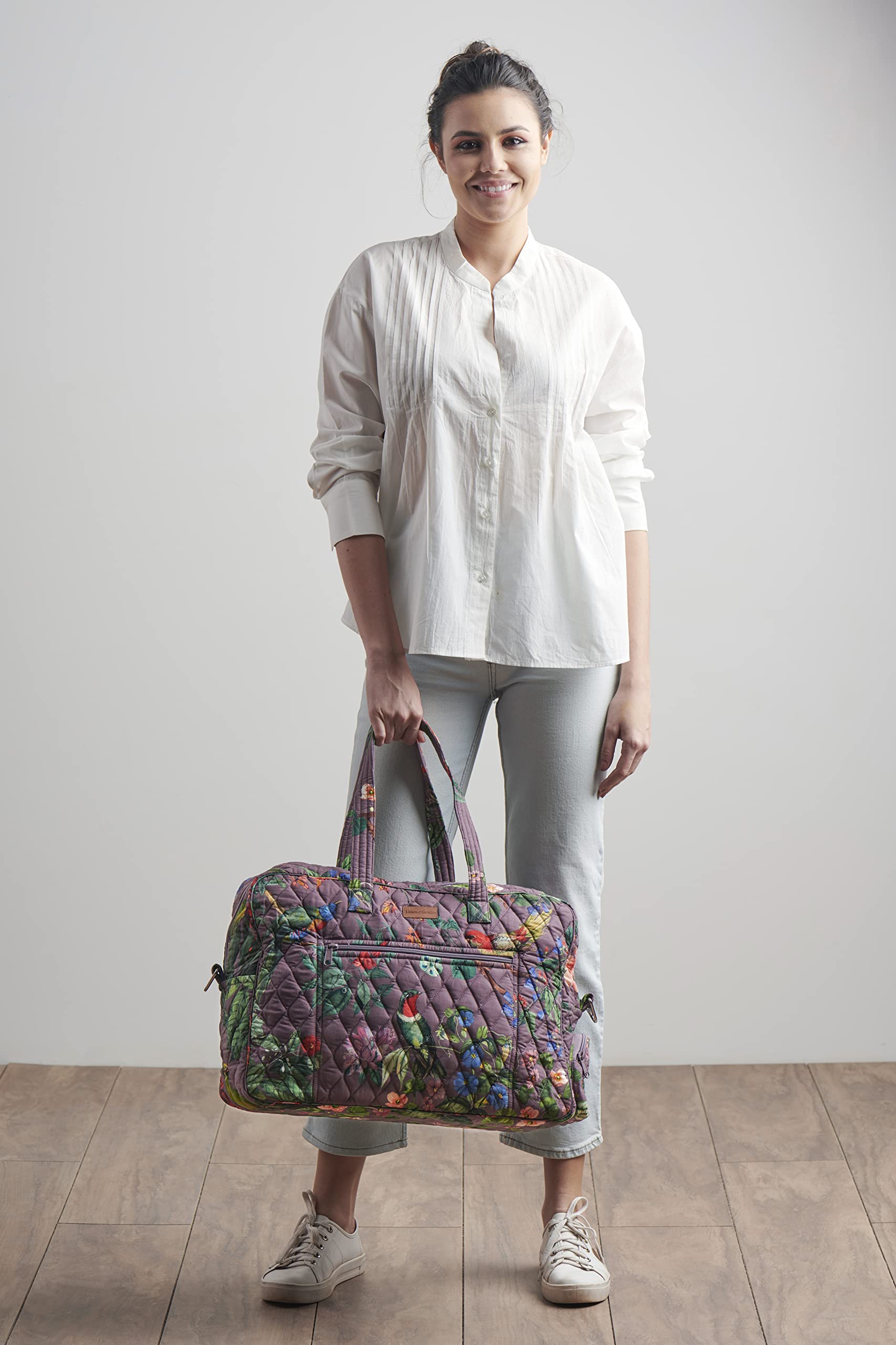 Maison d'Hermine Quilted Cotton Weekender Bag - Durable Overnight Duffel for Travel, Gym & Business | Perfect Gift for Men & Women | Violet (Eden) | Ideal for Weekend Getaways, Business Trips & Family Vacations