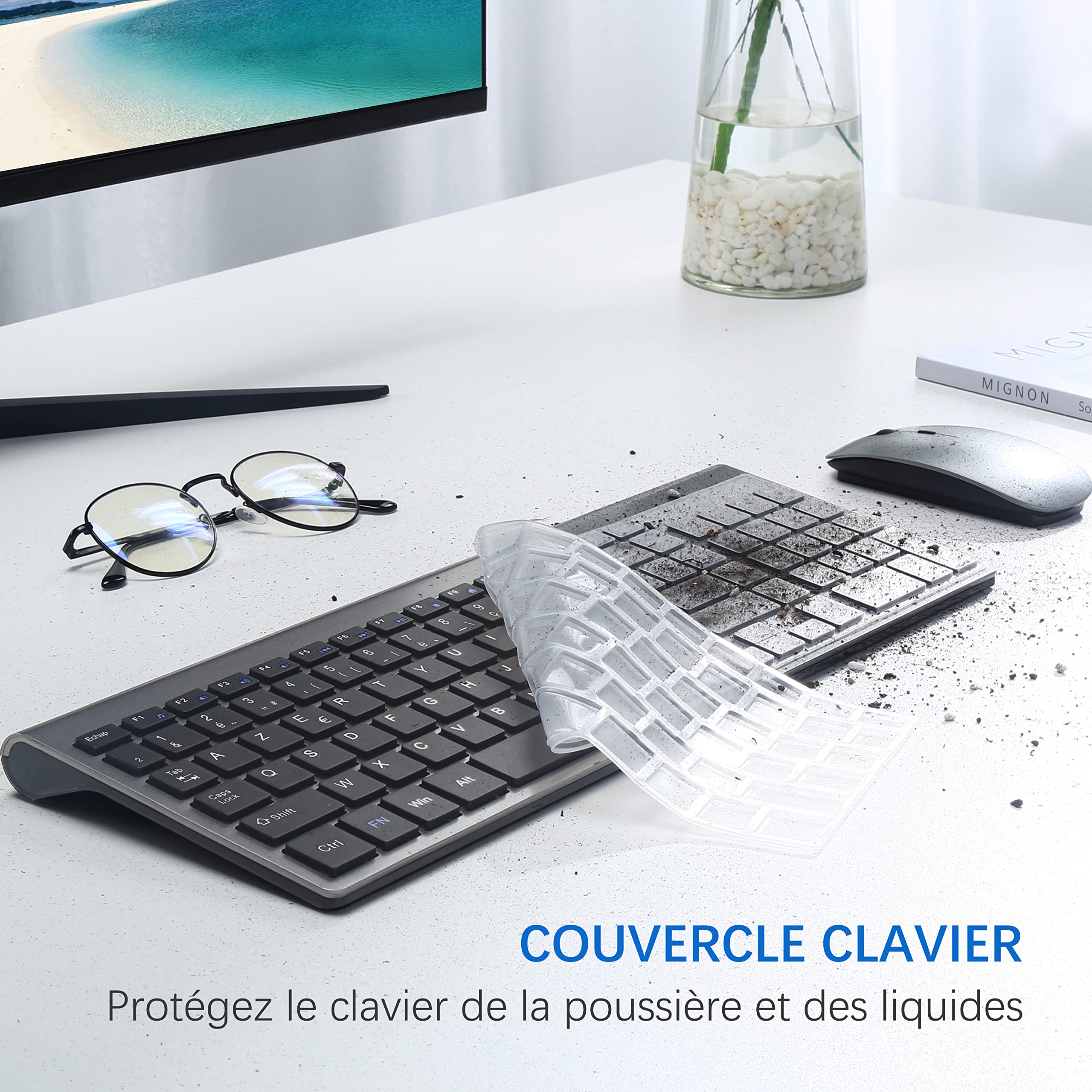 TopMate Ultra-Thin 2.4G Wireless Keyboard and Mouse Combo - Silent Compact Design, 2400 DPI, Full Size with Protective Cover, Includes 2 AA & 2 AAA Batteries - Compatible with PC, Laptop, Windows, Mac (Grey Black) - Perfect for Office, Home, Gaming & Remote Work