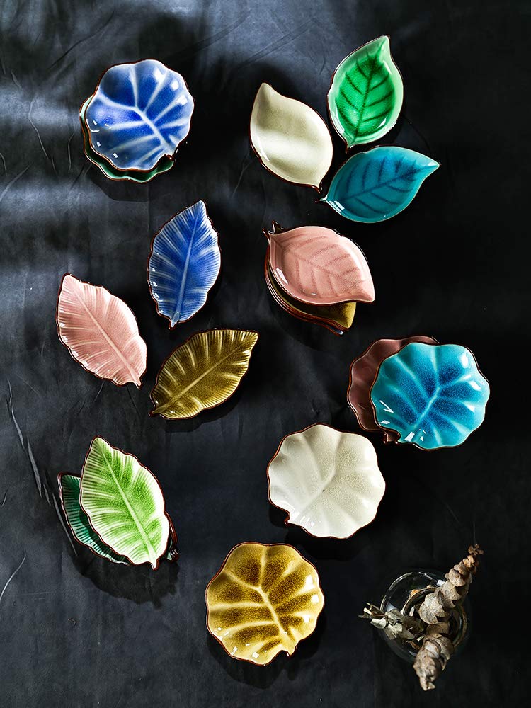 Gaolinci 7-Inch Ceramic Banana Leaf Shaped Serving Dishes - Set of 3, Perfect for Seasonings, Tea Bags, Ketchup, Appetizers, Sushi, Wasabi & Salad Dressing | Ideal for Restaurants, Tea Parties, Sushi Bars & Home Kitchen Use