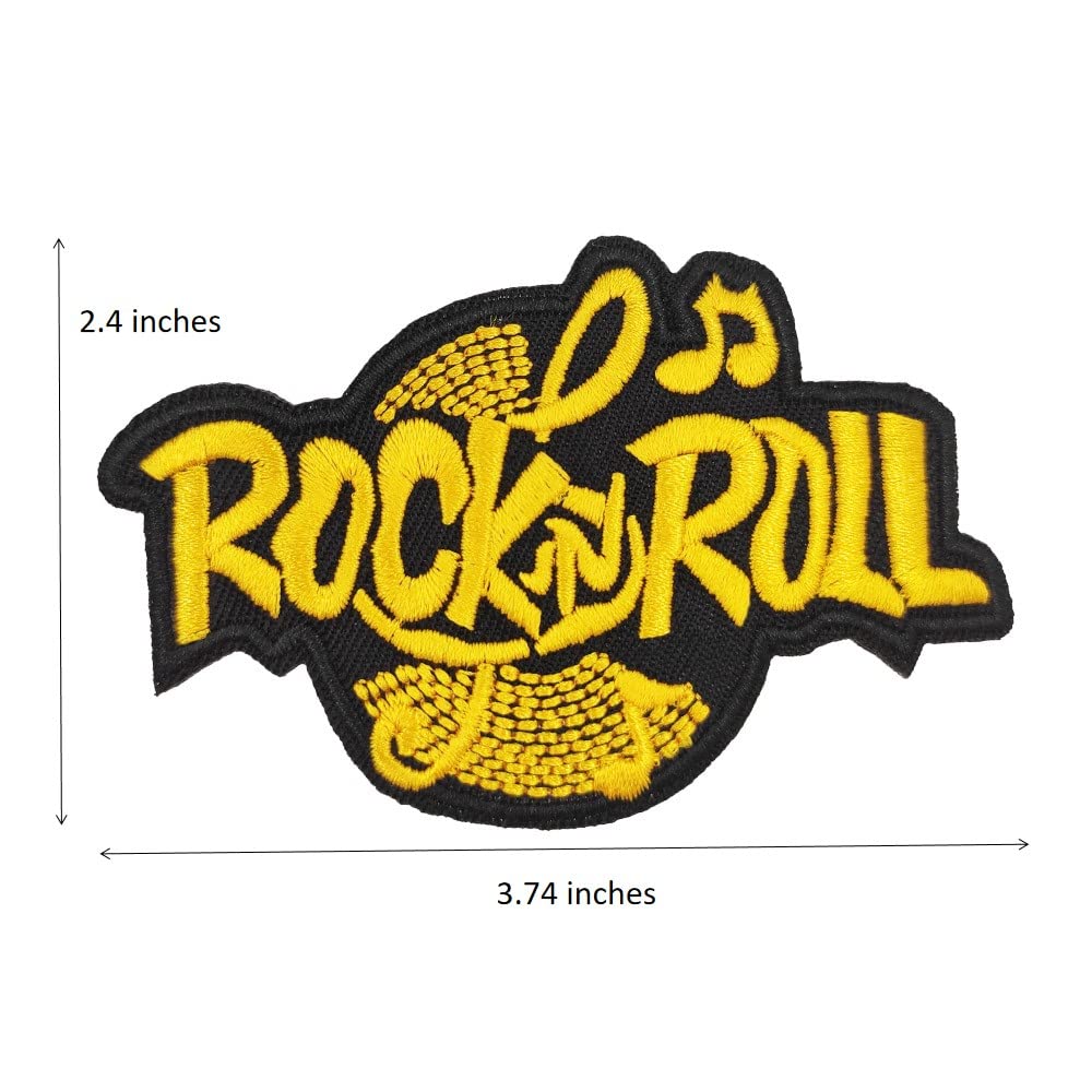 Vintage Yellow Rock N Roll Embroidered Iron On Patch - Punk Style DIY Clothing Patches for Jackets, Jeans & Backpacks - Perfect for Punk, Goth & Rock Music Fans