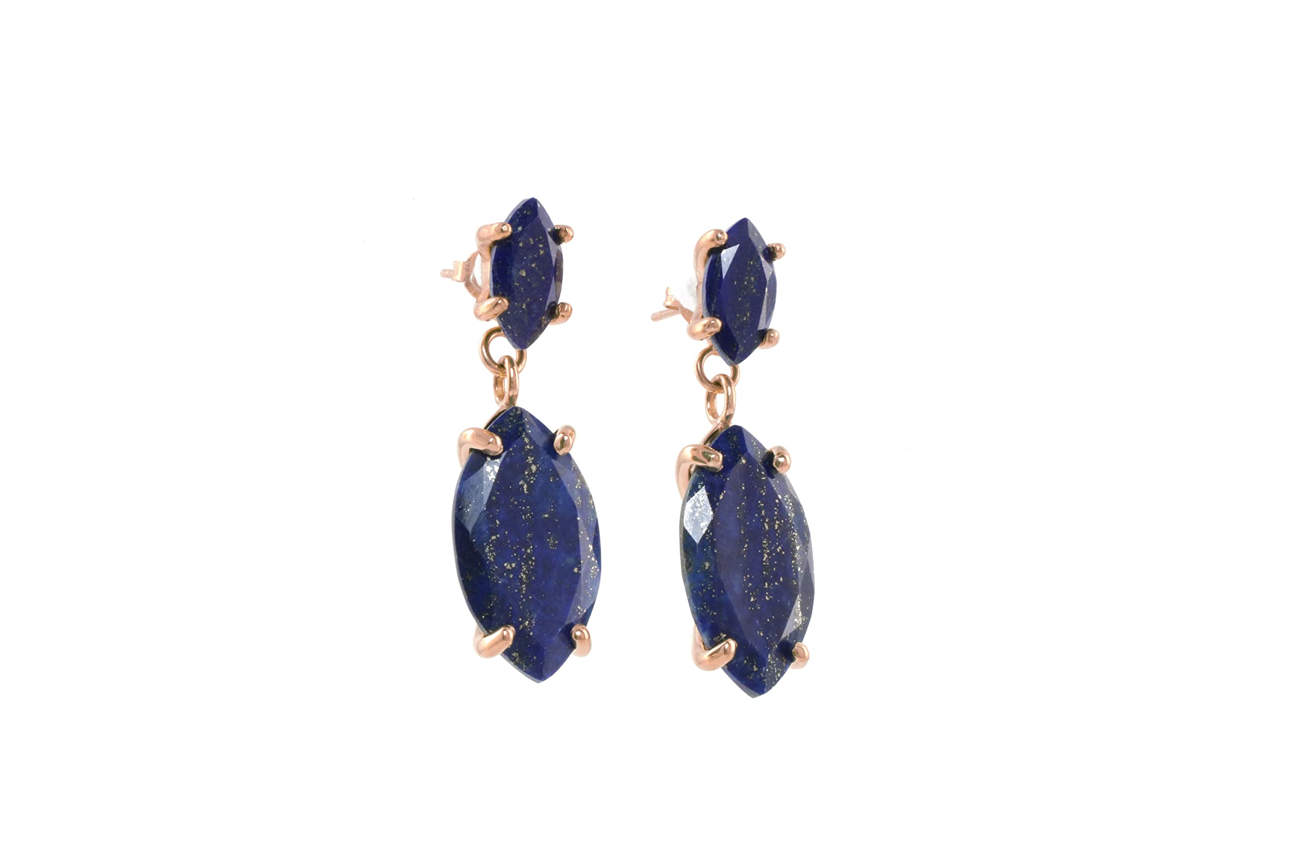 Lapis Lazuli Dangle Earrings for Women - 14K Gold Plated Handmade September Birthstone Jewelry - Vintage Bridal Statement Earrings for Wedding, Party & Special Occasions