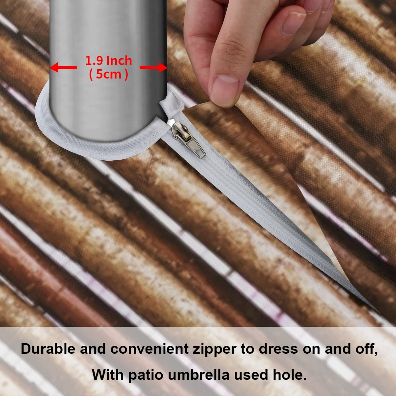 Autumn Red Orange Leaves Outdoor Tablecloth - 60 Inch Round Fall Maple Wood Texture Table Cover with Umbrella Hole & Zipper - Waterproof Patio Dining Cloth for Backyard BBQ, Picnic, Thanksgiving, and Outdoor Parties
