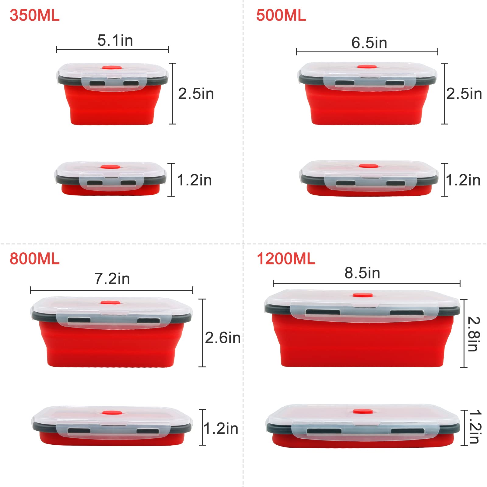 Collapsible Silicone Food Storage Containers with Lids - 4-Pack Space Saving Kitchen Organizers for Meal Prep, Lunch Box, Pantry, Picnics & Travel - BPA-Free, Leakproof & Microwave Safe