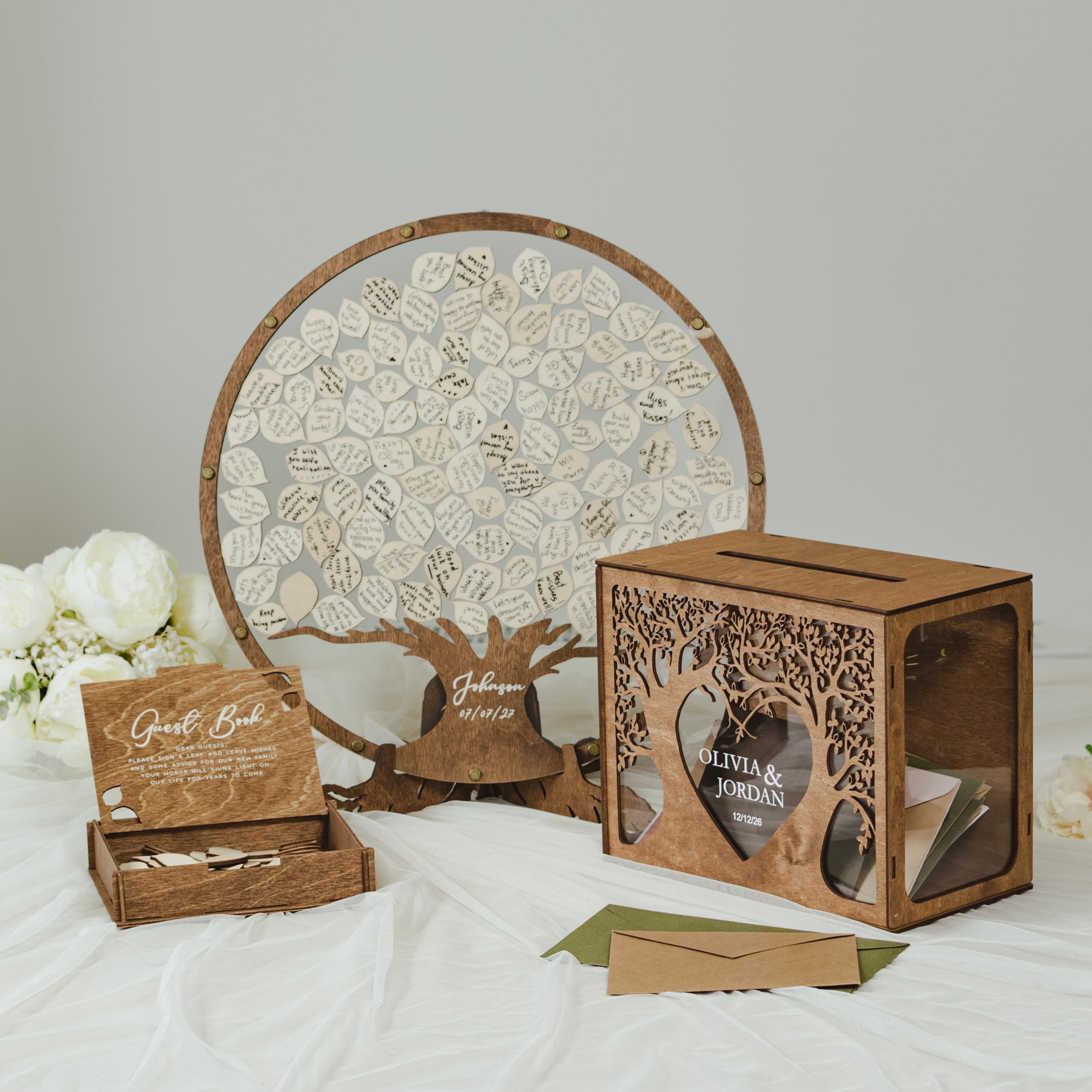 Personalized Wooden Wedding Card Box - Custom Rustic Money & Card Holder with Tree Design - Elegant Bridal Shower, Birthday Gift Box - Perfect for Wedding Reception, Anniversary & Special Events