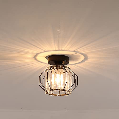 Kiven Crystal Light Flush Mount Ceiling Fixture - 1-Light Modern Geometric Semi-Flush Iron Chandelier for Hallway, Living Room, Stairway, Porch, Bedroom, Kitchen & Entryway - Black - Perfect for Modern Homes, Apartments and Commercial Spaces