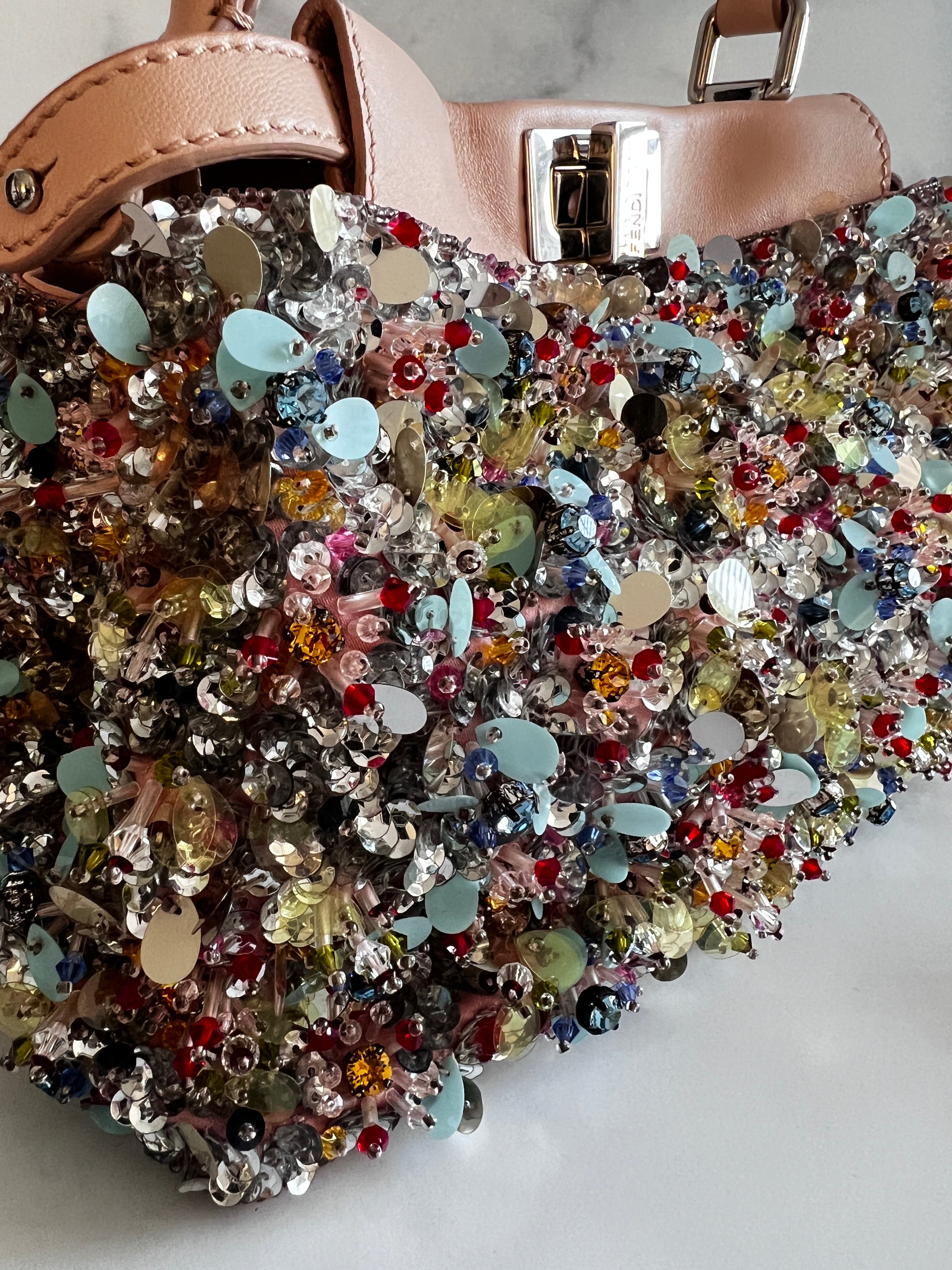 Pre-Owned Fendi Peekaboo Small Bag with Multi-Sequin & Rhinestone Design - Perfect for Evening Parties, Weddings & Special Occasions