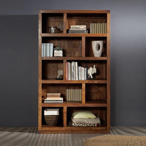 Gfine Solid Sheesham Wood Bookshelf - Brown (45.3x15.7x68.9 Inches) - 115x40x175Cm - Perfect for Living Room, Home Office & Library Storage
