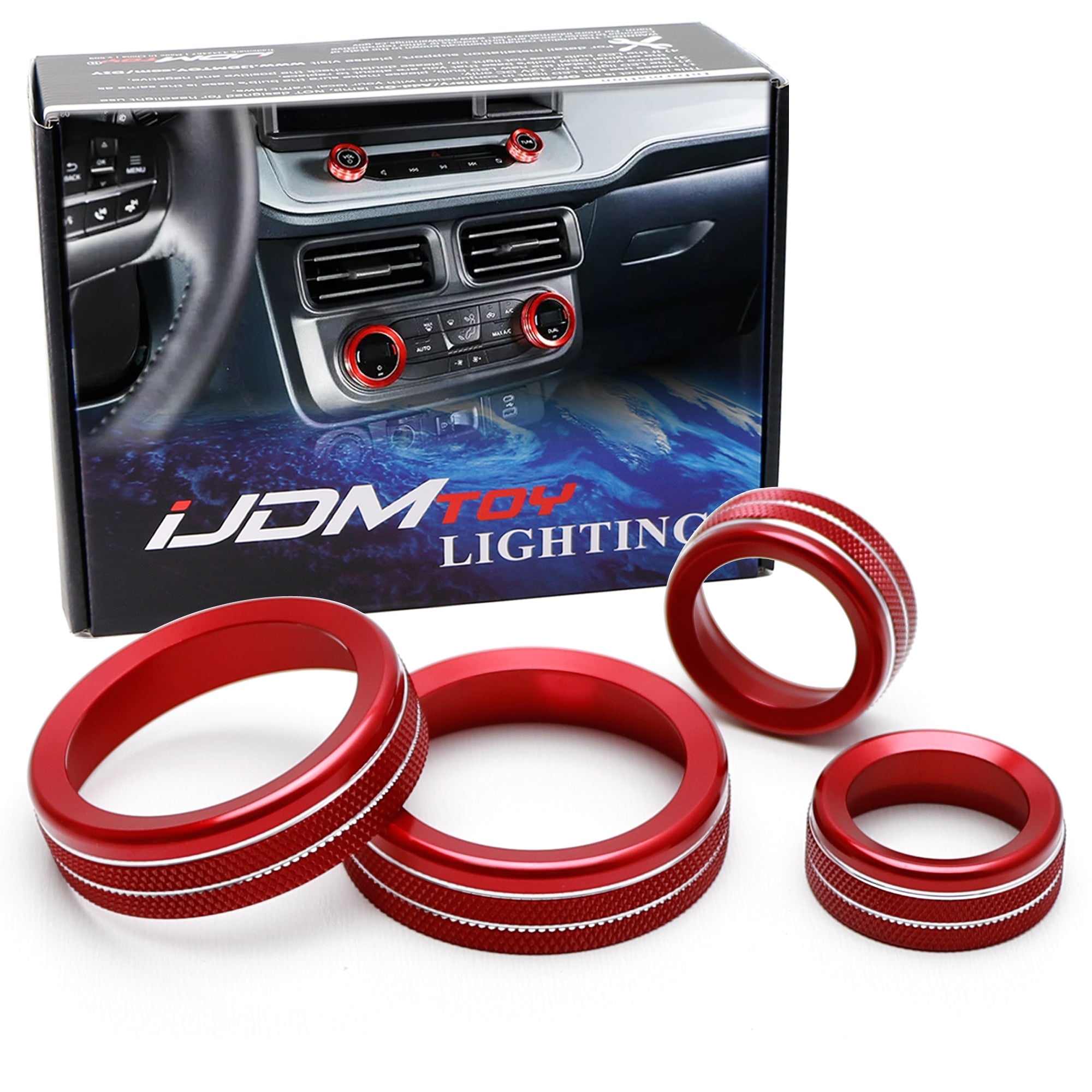 4-Piece Red Aluminum AC/Stereo Knob Covers for 2022+ Ford Maverick - Upgrade Interior Styling & Protect Controls (Perfect for Car Enthusiasts & Customization)
