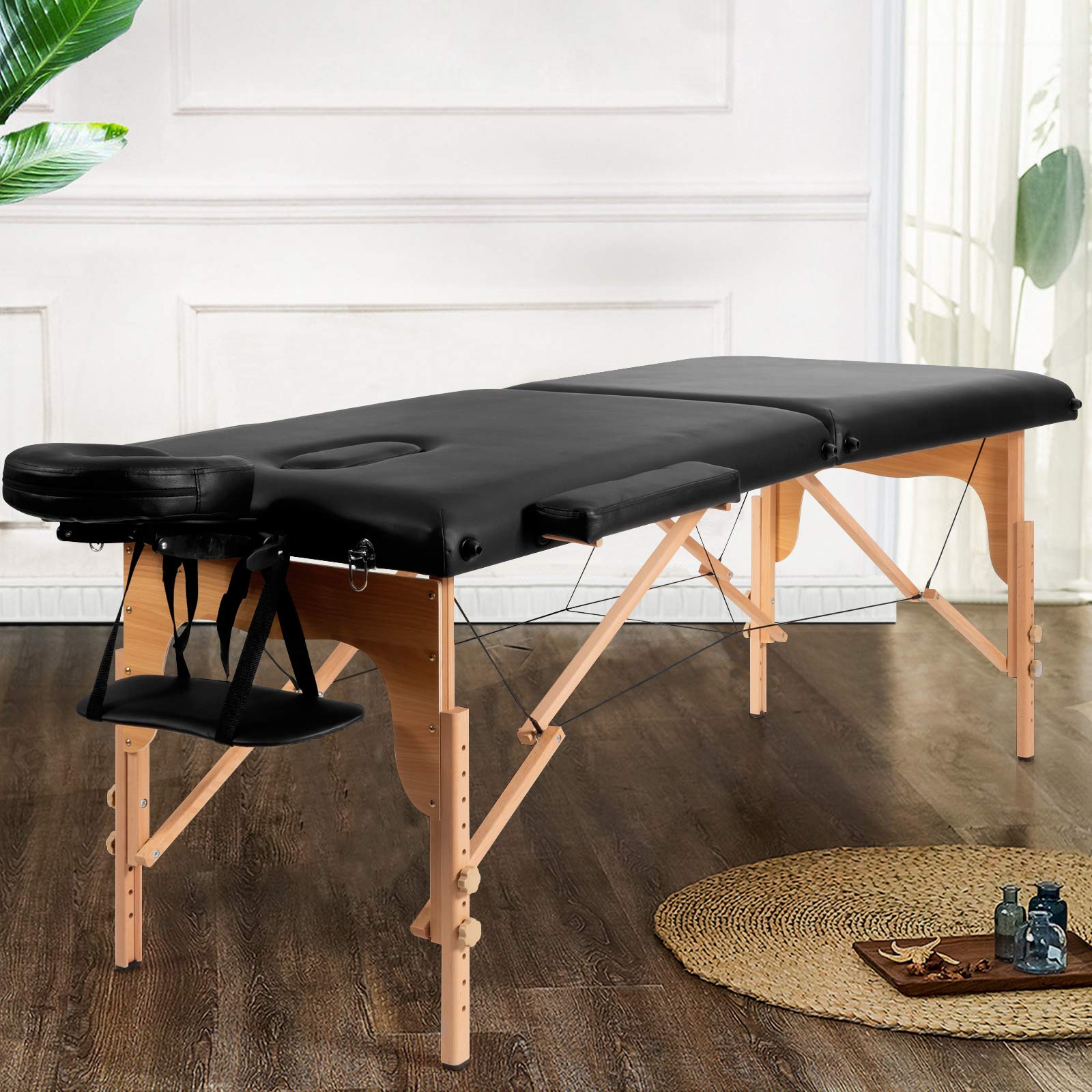 Portable Massage Table 84 Inch - Adjustable Height Professional Massage Bed with 2 Folding Extensions & Facial Cradle - Includes Carry Case (Black) | Perfect for Spa, Salon, Home Use & Mobile Therapists