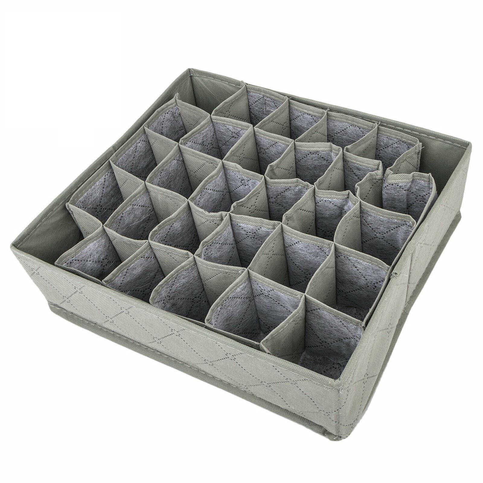 StateOJ 30-Cell Bamboo Charcoal Underwear & Sock Drawer Organizer - Closet, Bathroom, Shoe & Kitchen Storage Box with Odor Control - Perfect for Bedroom, Laundry Room & Small Space Organization
