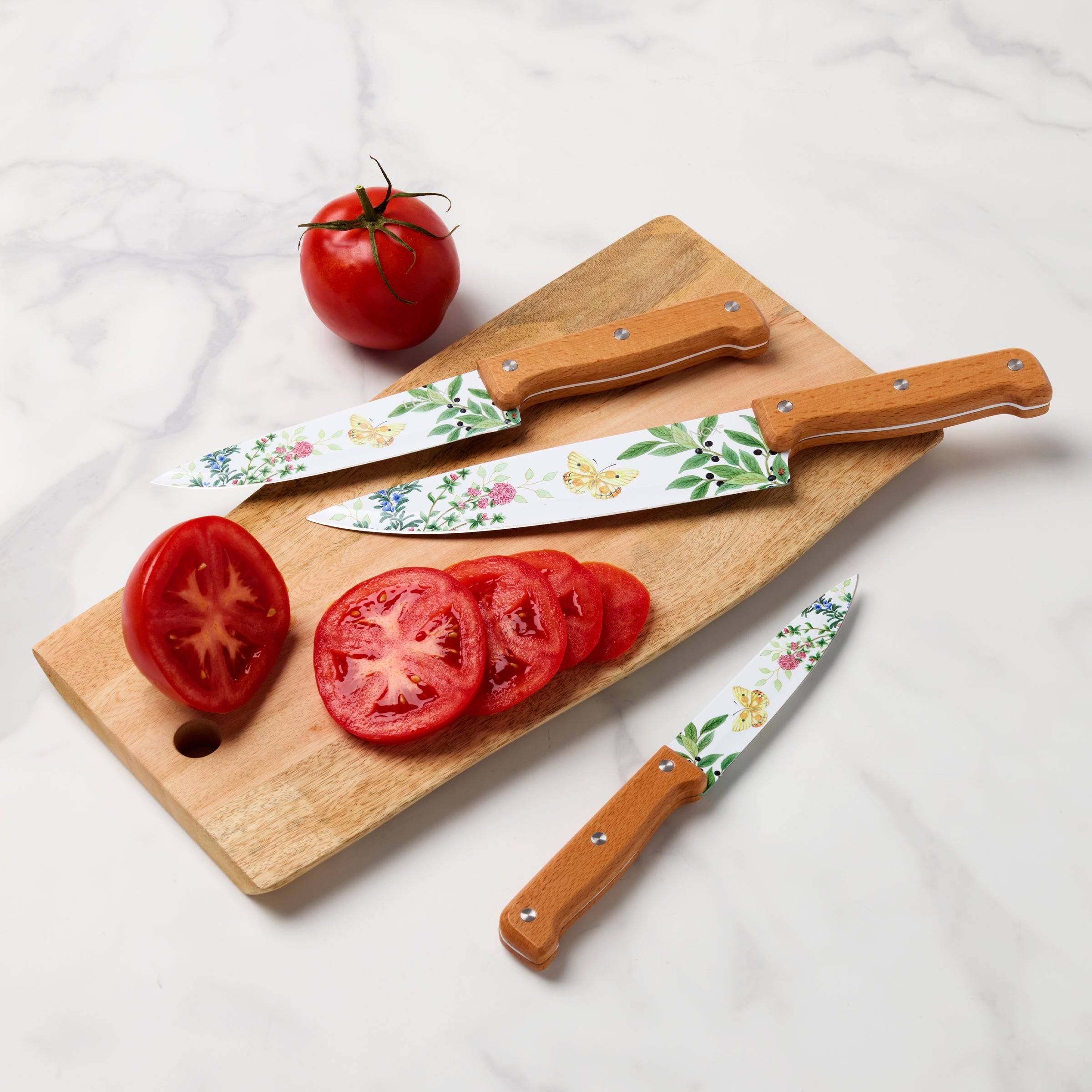 Butterfly Meadow Herbs 4-Piece Stainless Steel Cutlery Set - Knife Fork Spoon Set for Kitchen, Camping, Picnic & Outdoor Dining