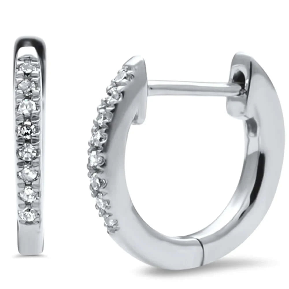 10KT White Gold Diamond Huggie Hoop Earrings for Women - 0.07 ct Diamond Studs, Dainty Everyday Jewelry for Work, Date Night & Special Occasions
