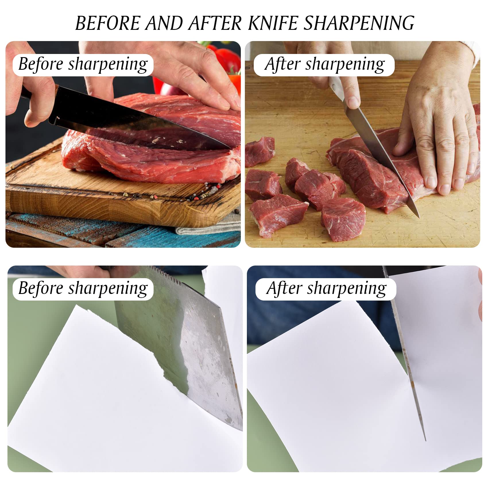 4 Piece Diamond Sharpening Stone Set - 400/600/1000/1200 Grit Whetstone with Honeycomb Surface & Non-Slip Base - Professional Knife Sharpener for Kitchen, Hunting, Camping & Outdoor Tools - Perfect for Sharpening Dull Knives, Scissors & Chisels