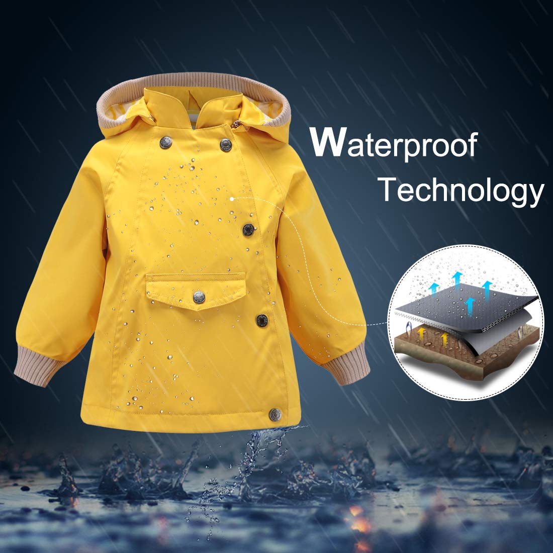ACESTAR Kids Waterproof Hooded Rain Jacket - Cotton Lined Windbreaker for Boys & Girls - Toddler Raincoat for Spring & Fall Outdoor Play, School, and Travel