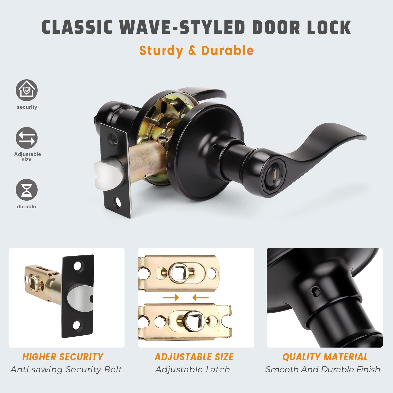 KNOBWELL 6 Pack Matte Black Privacy Door Knobs - Interior Door Handles with Lock for Bathroom & Bedroom, Reversible for Right/Left Handed Doors | Modern Home Security & Privacy Solution