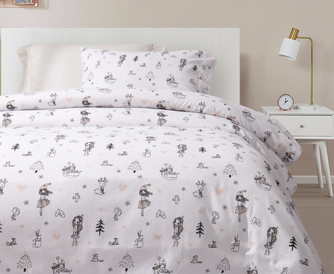 Soft Flannel Printed Princess Joy Sheet Set - 4-Piece Bedding Set for Girls, Twin/Full/Queen Size - Cozy & Warm for Winter Nights, Kids Room Decor, Birthday Gift Idea