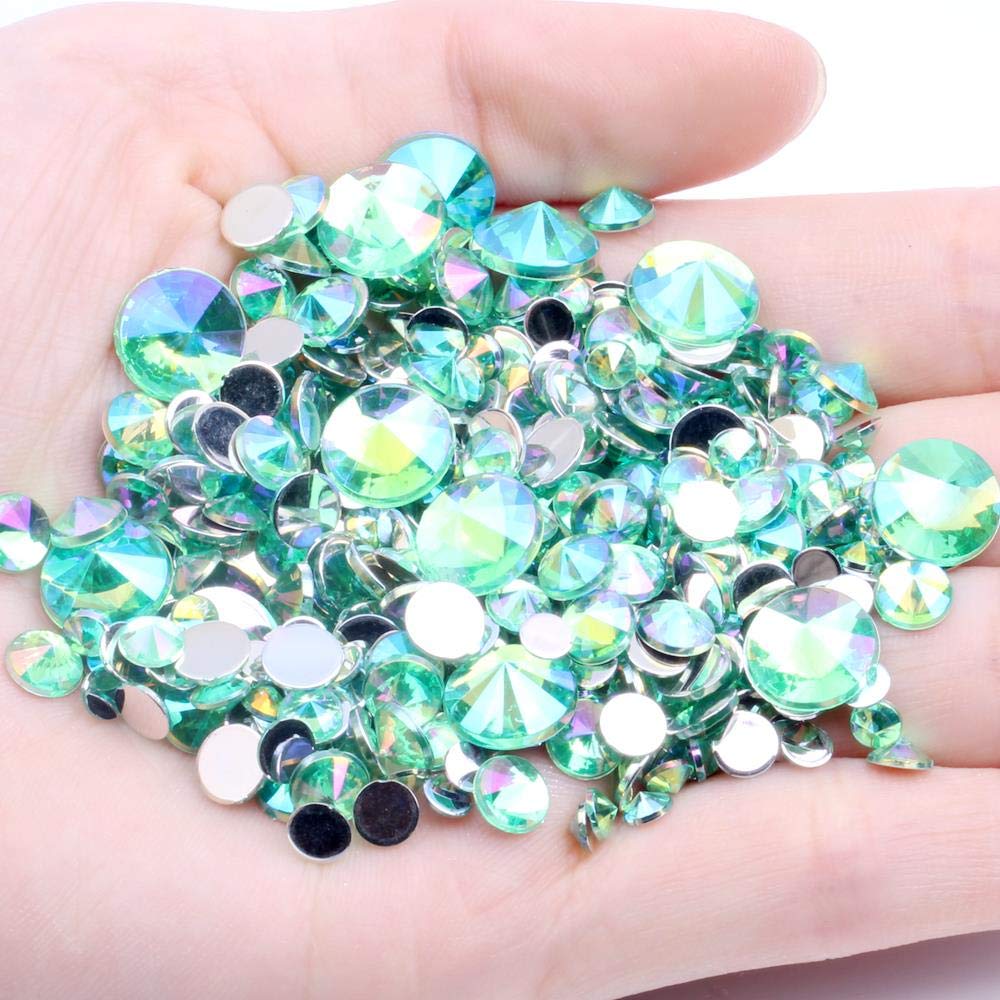 60pcs 6mm AB Color Rhinestone Flatback Gems - Light Green Pointed Acrylic Stones for DIY Nail Art, Jewelry Making & Craft Decorations | Perfect for Nail Designs, Costume Accessories, Scrapbooking & Home Decor