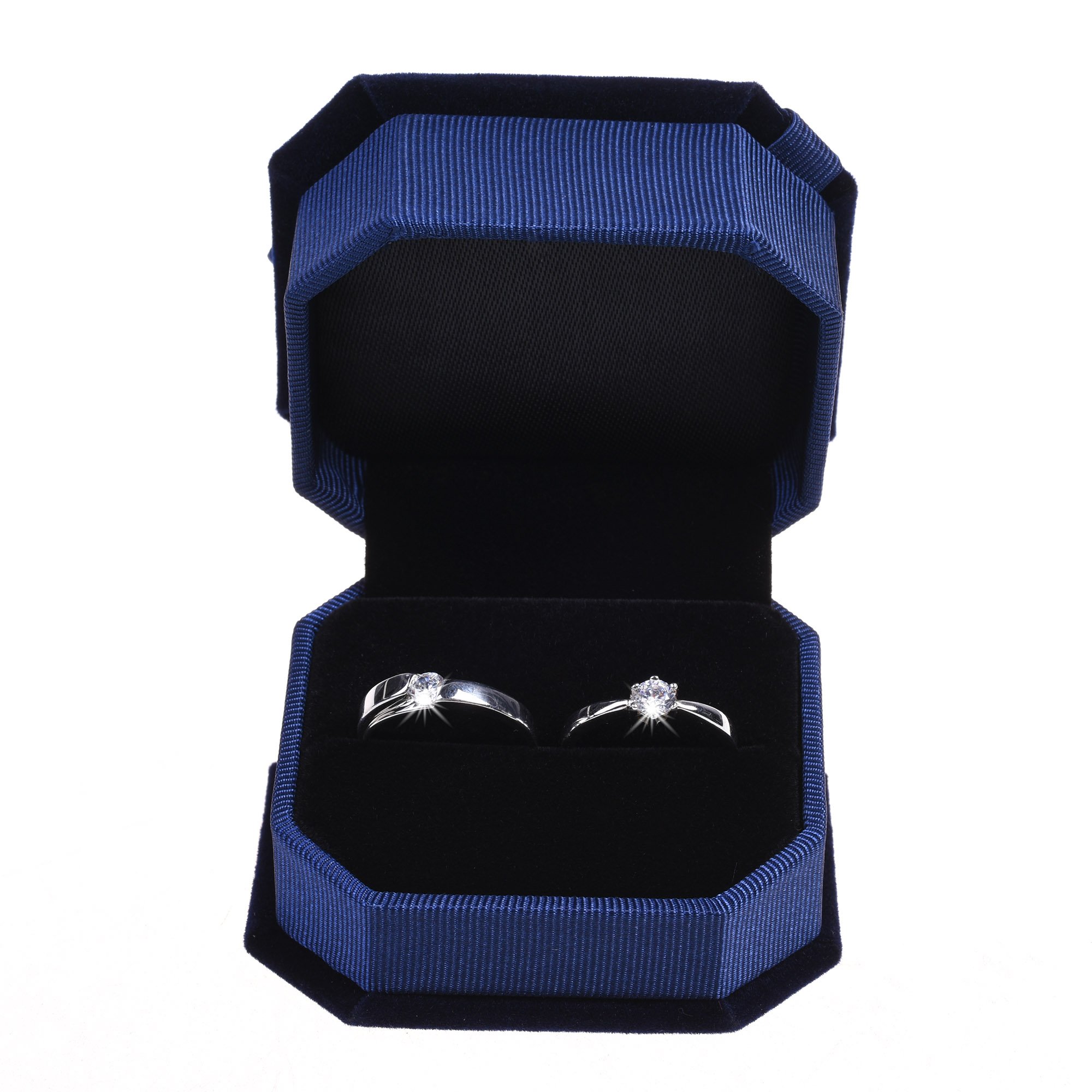 Velvet Octagonal Ring Jewelry Box with Bow - Elegant Wedding & Valentine's Day Gift Case for Rings (Blue) | Perfect for Proposals, Anniversaries & Special Occasions