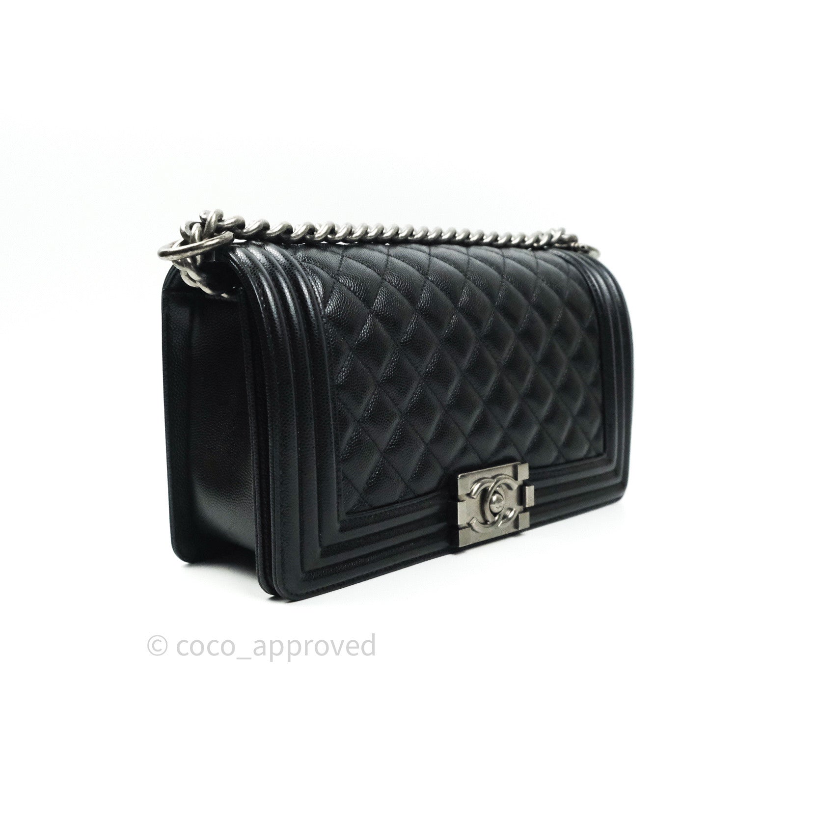 Chanel Boy Quilted Medium Handbag in Black Caviar Leather with Ruthenium Hardware - Perfect for Evening Events & Luxury Fashion Accessories
